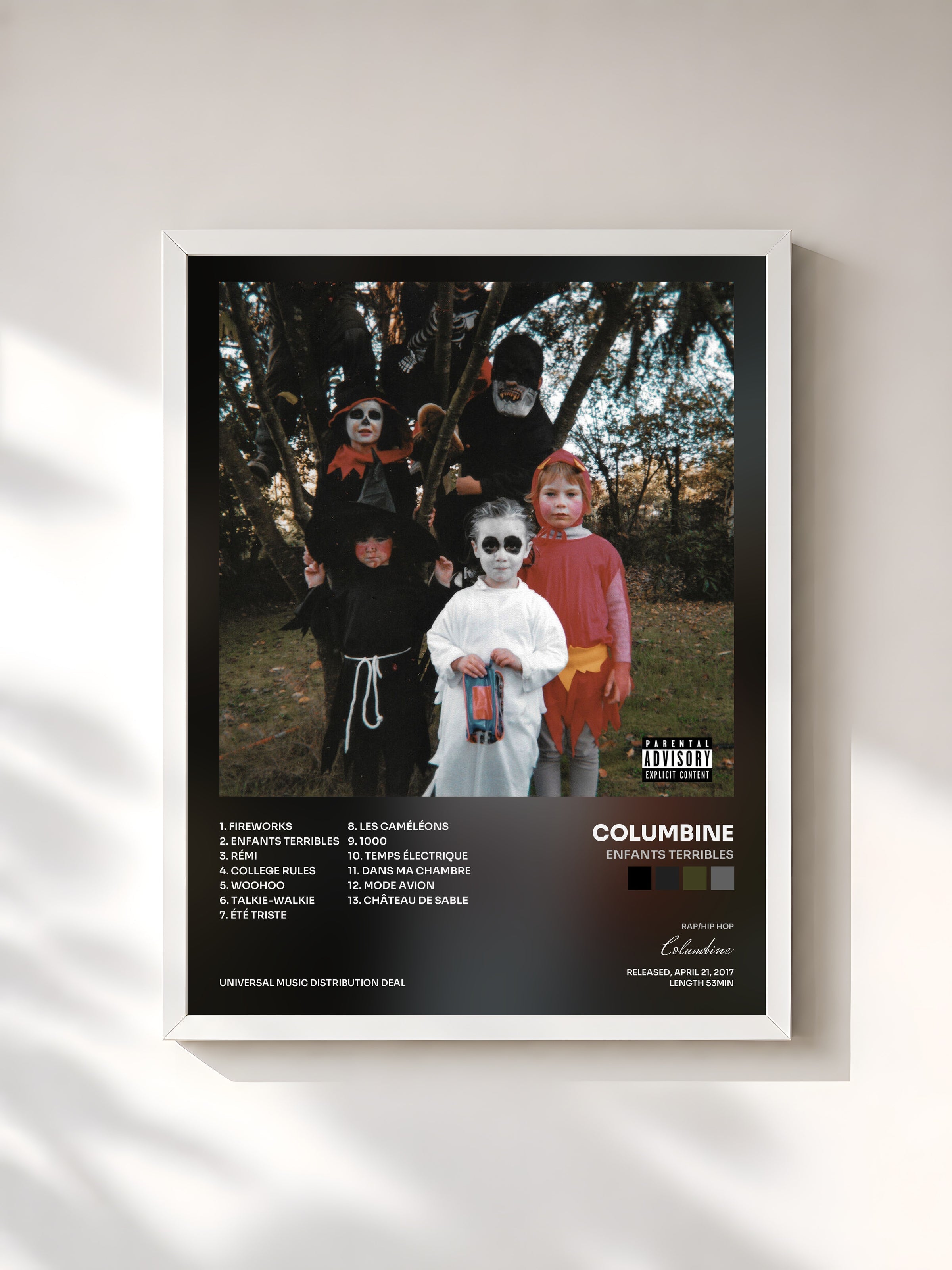 #blanc Tableau de l'album Enfants terribles de Columbine, cadre blanc, imprimé et encadré en France