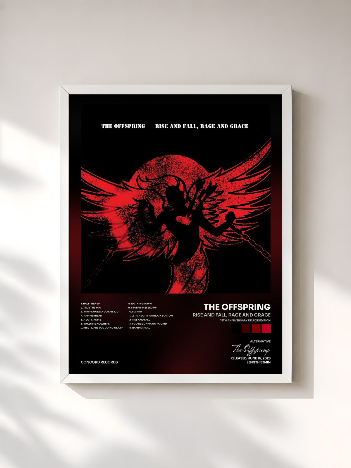 #blanc Tableau de l'album Rise And Fall, Rage And Grace (15th Anniversary Deluxe Edition) de The Offspring, cadre blanc, imprimé et encadré en France