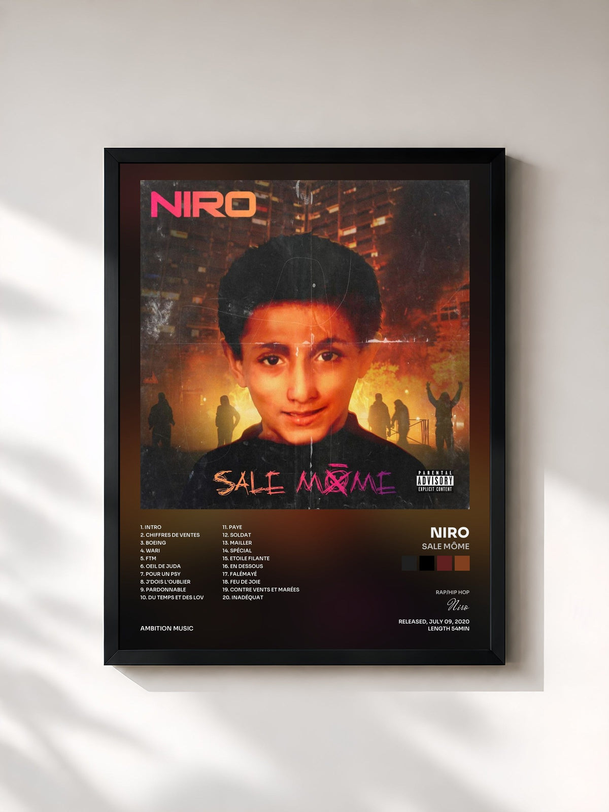 #noir Tableau de l'album Sale môme de Niro, cadre noir, imprimé et encadré en France