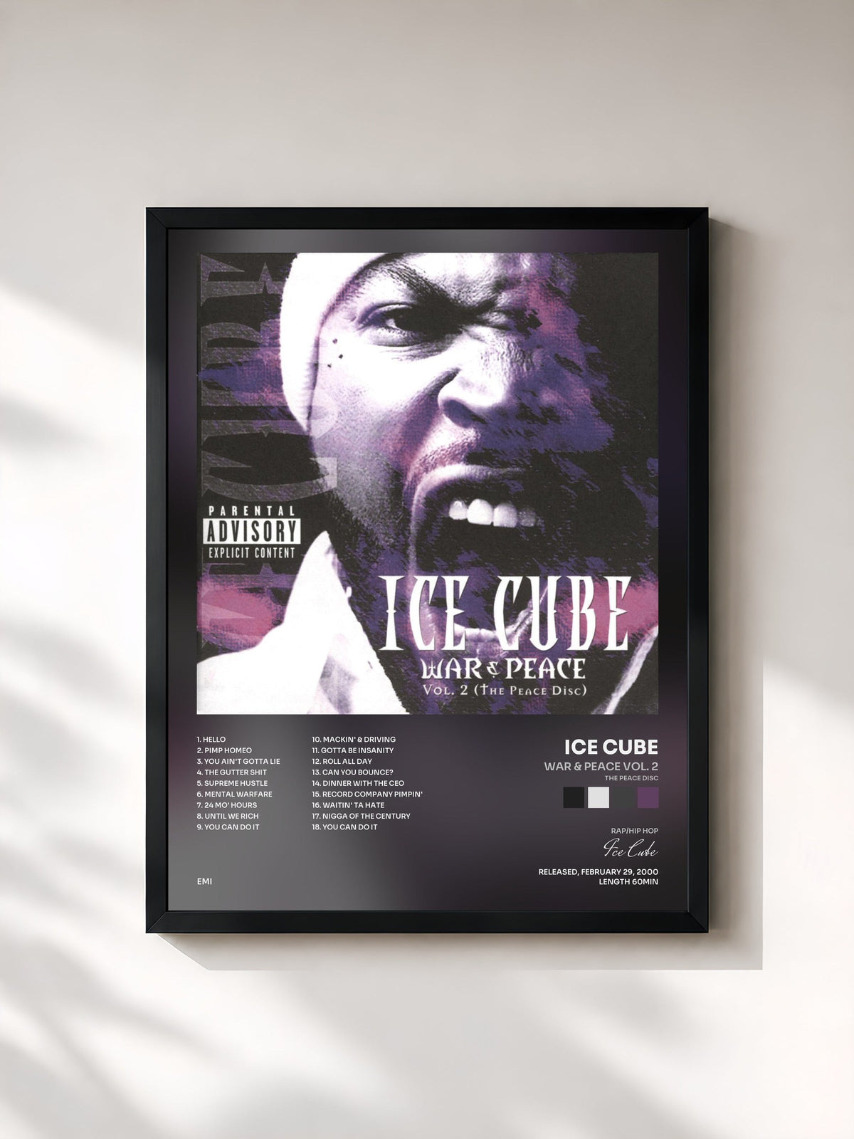 #noir Tableau de l'album War & Peace Vol. 2 (The Peace Disc) de Ice Cube, cadre noir, imprimé et encadré en France