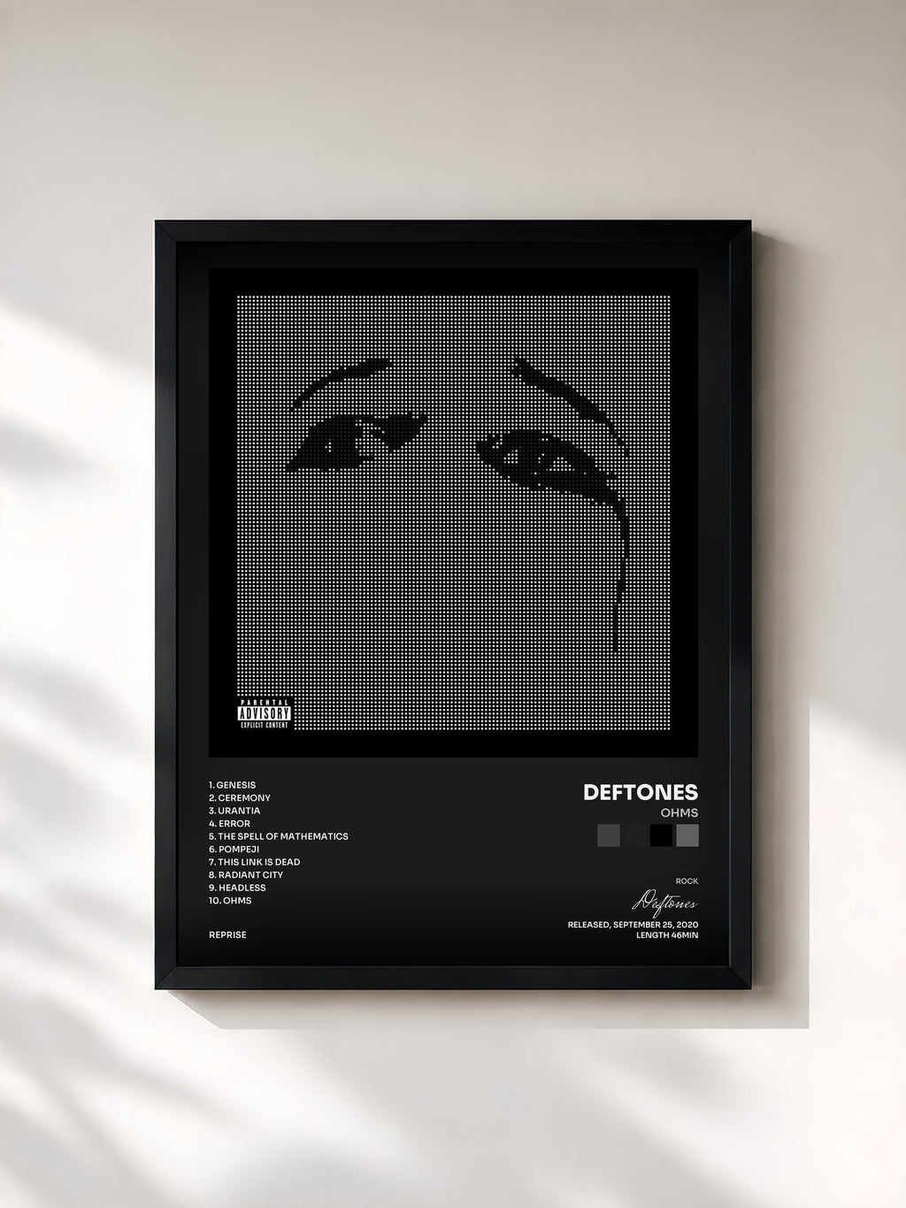 #noir Ohms de Deftones en lámina enmarcada, marco negro, impresa y enmarcada en Francia