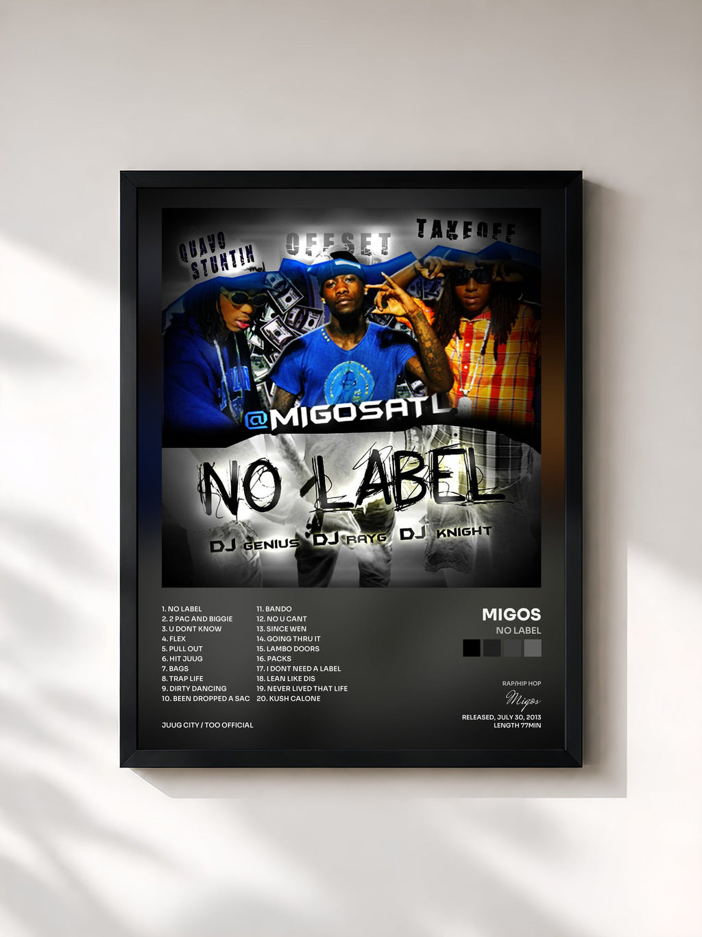 #noir No Label de Migos en lámina enmarcada, marco negro, impresa y enmarcada en Francia