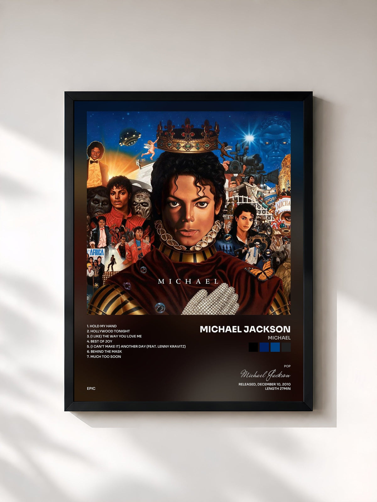 #noir Tableau de l'album Michael de Michael Jackson, cadre noir, imprimé et encadré en France