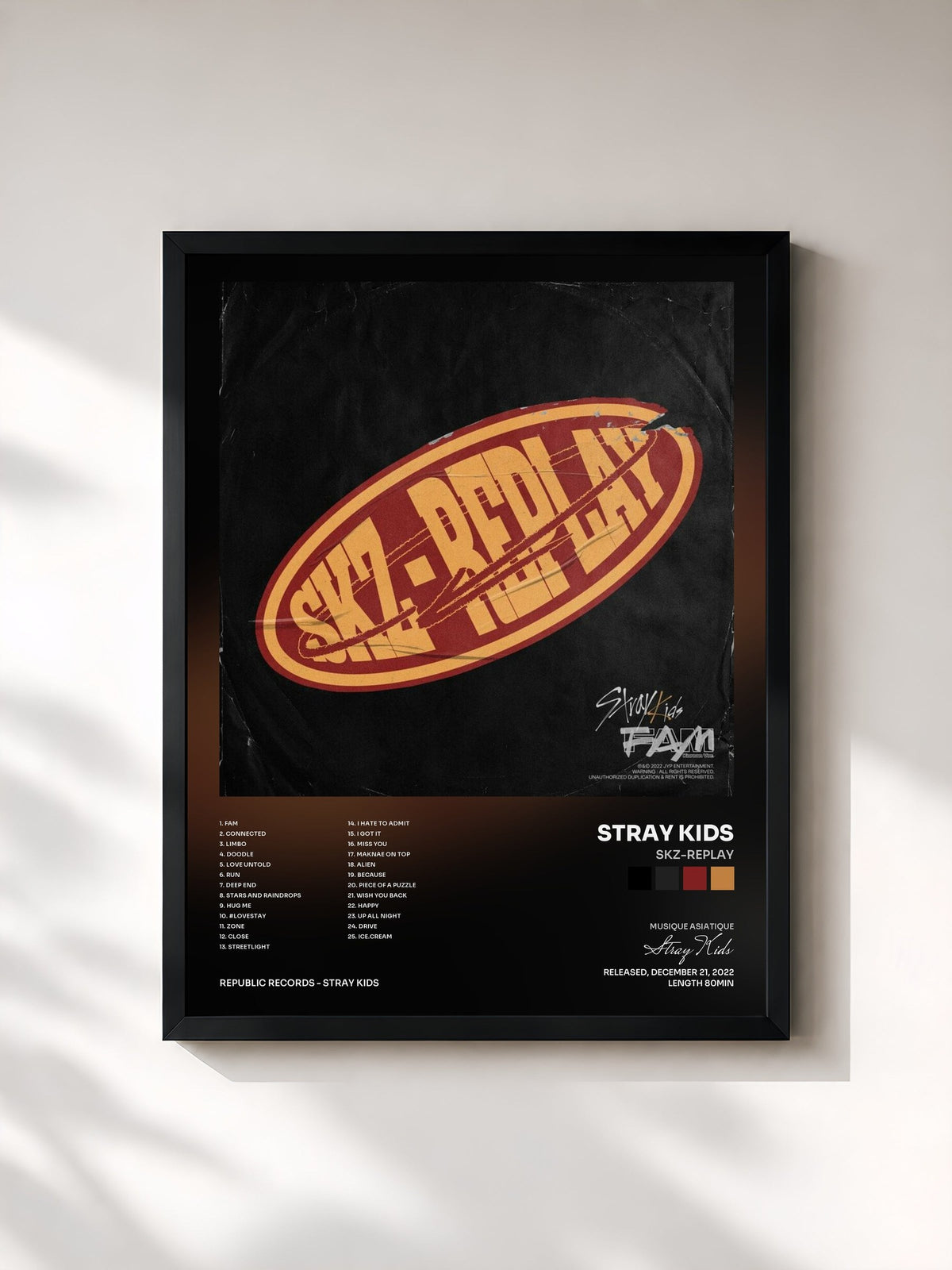 #noir Tableau de l'album SKZ-REPLAY de Stray Kids, cadre noir, imprimé et encadré en France