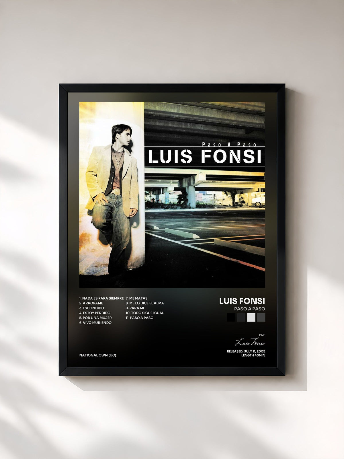 #noir Paso A Paso de Luis Fonsi en lámina enmarcada, marco negro, impresa y enmarcada en Francia