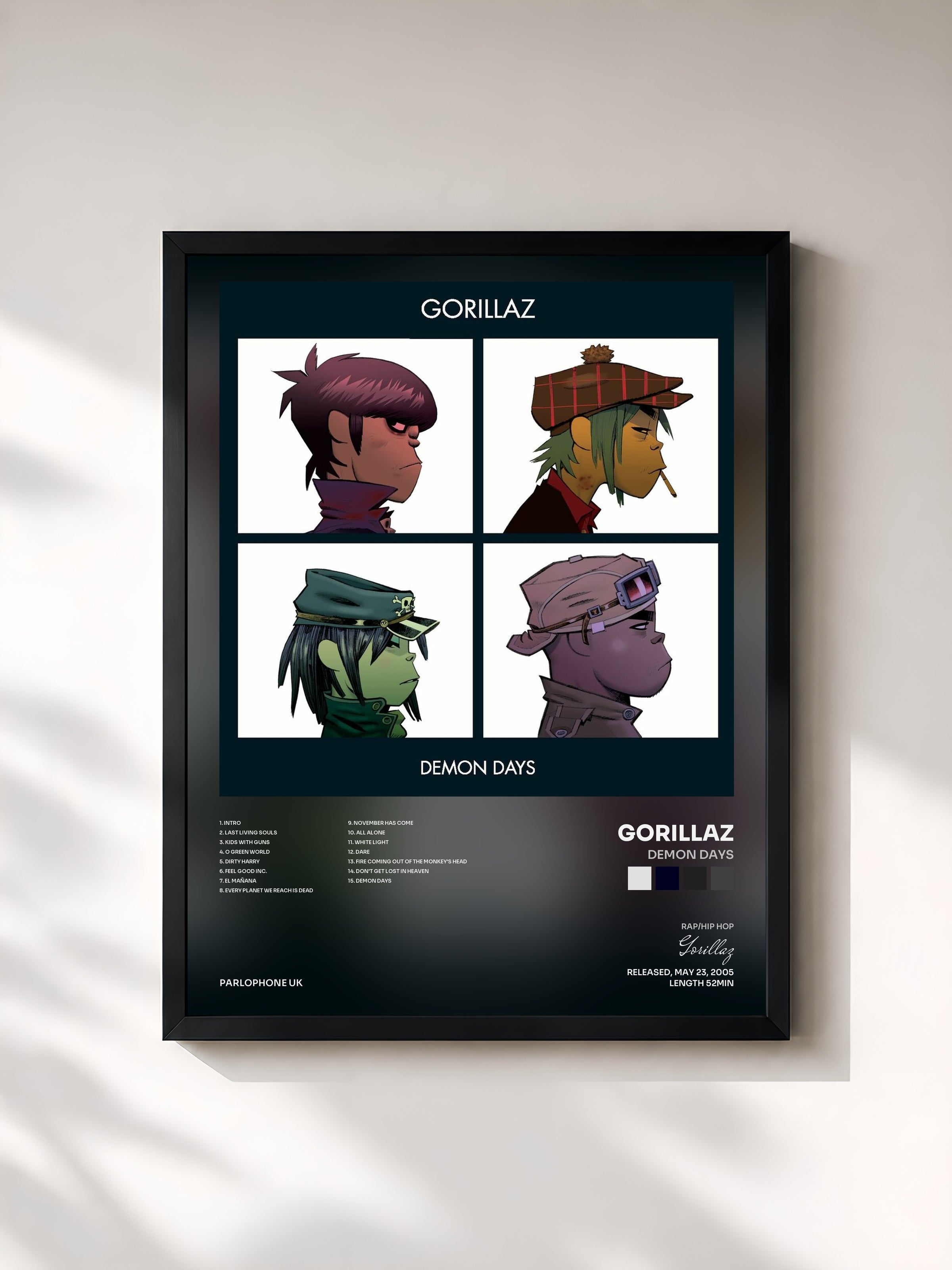 #noir Demon Days di Gorillaz in stampa incorniciata, cornice nera, stampata e incorniciata in Francia