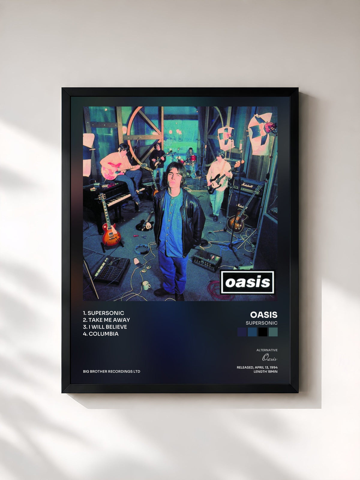 #noir Tableau de l'album Supersonic de Oasis, cadre noir, imprimé et encadré en France