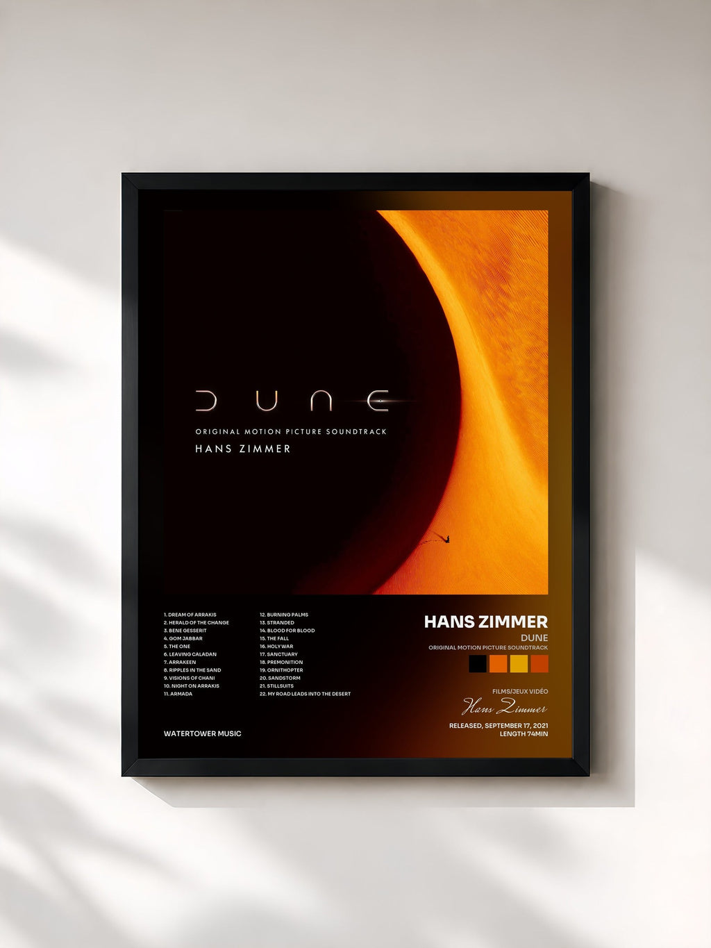 #noir Tableau de l'album Dune (Original Motion Picture Soundtrack) de Hans Zimmer, cadre noir, imprimé et encadré en France