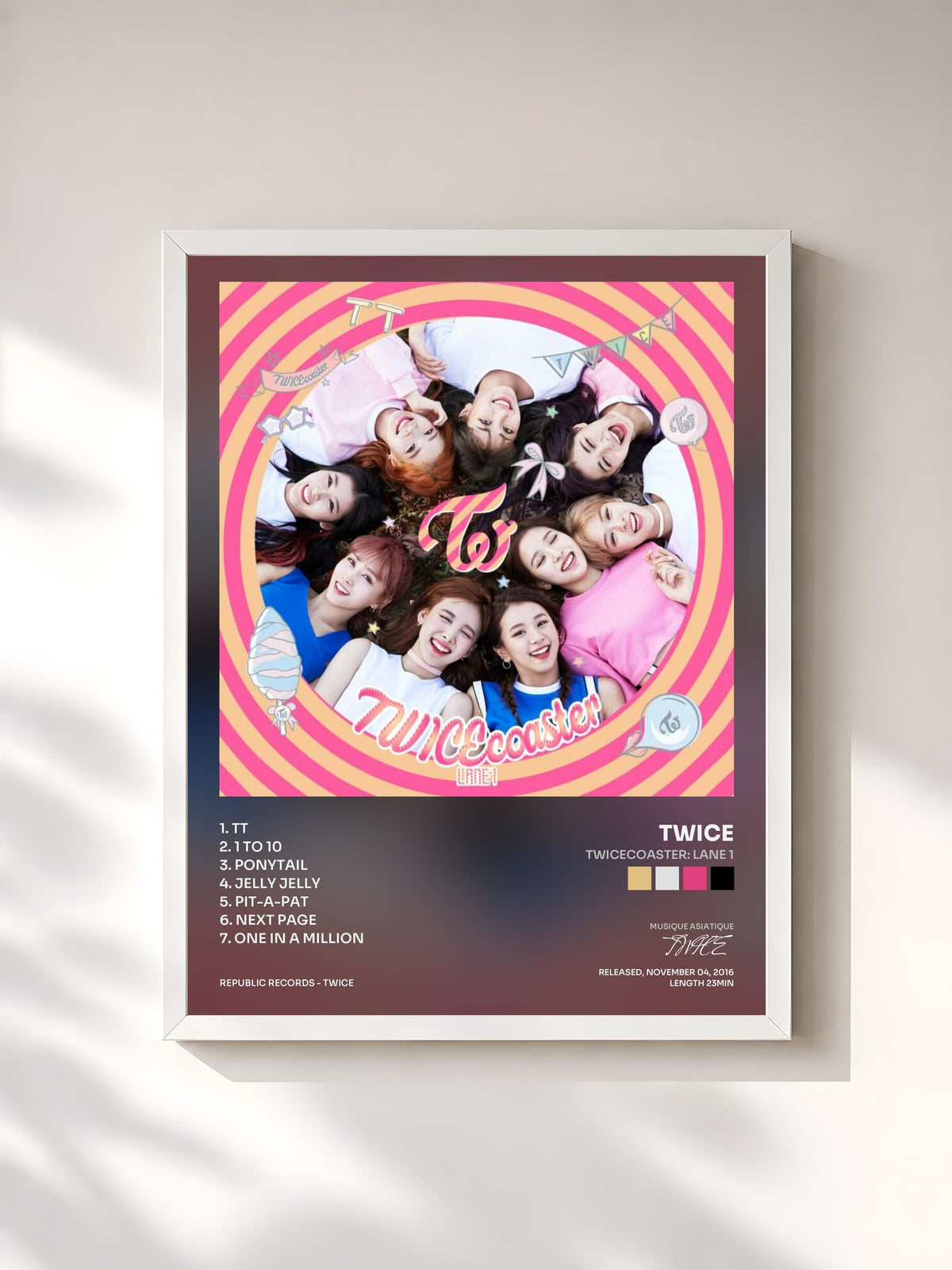 #blanc Tableau de l'album Twicecoaster: Lane 1 de TWICE, cadre blanc, imprimé et encadré en France