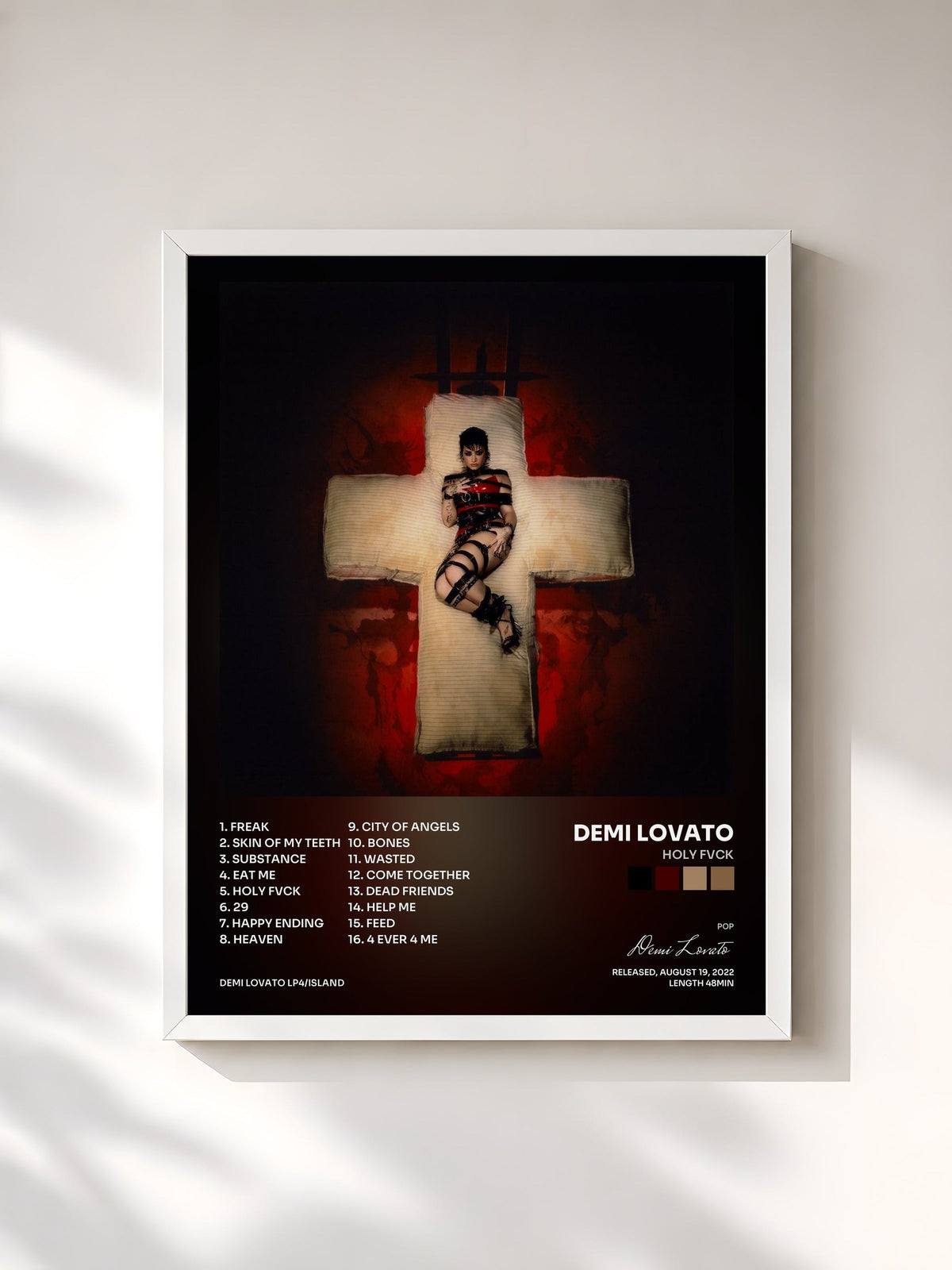 #blanc Tableau de l'album HOLY FVCK de Demi Lovato, cadre blanc, imprimé et encadré en France