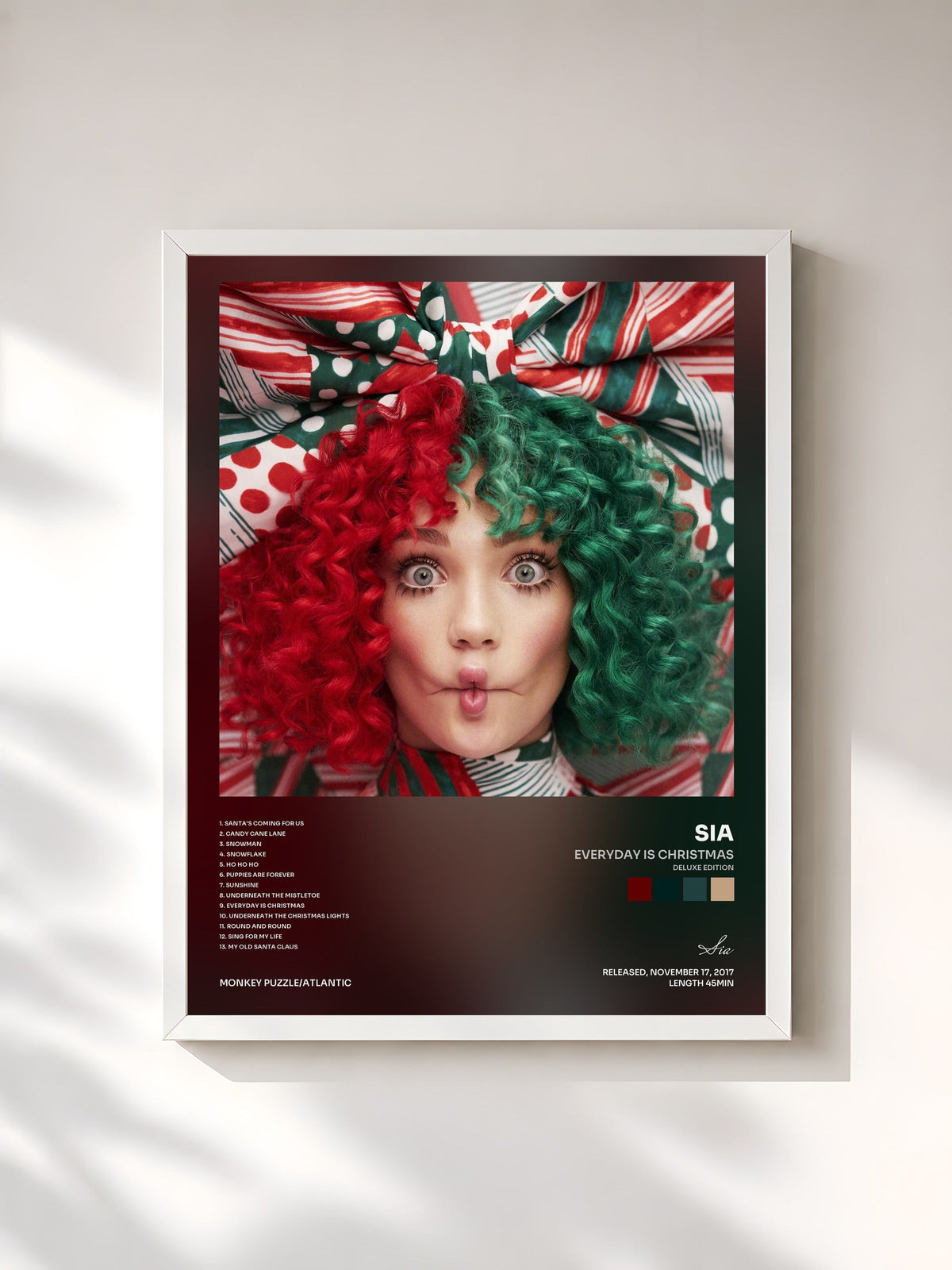 #blanc Tableau de l'album Everyday Is Christmas (Deluxe Edition) de Sia, cadre blanc, imprimé et encadré en France