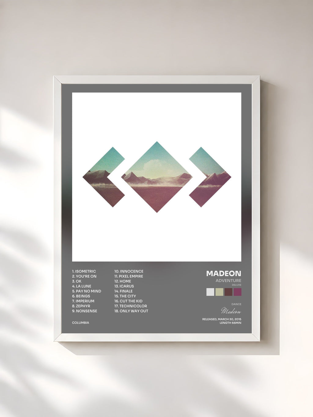 #blanc Tableau de l'album Adventure (Deluxe) de Madeon, cadre blanc, imprimé et encadré en France