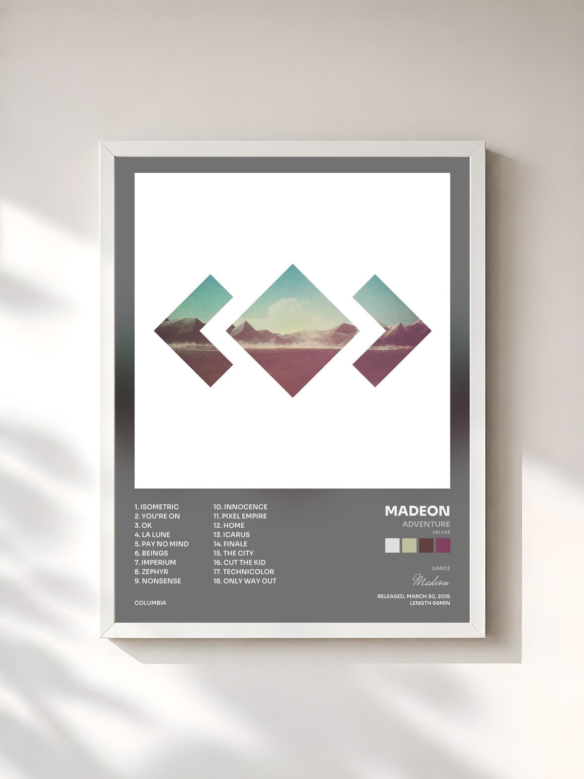 #blanc Tableau de l'album Adventure (Deluxe) de Madeon, cadre blanc, imprimé et encadré en France