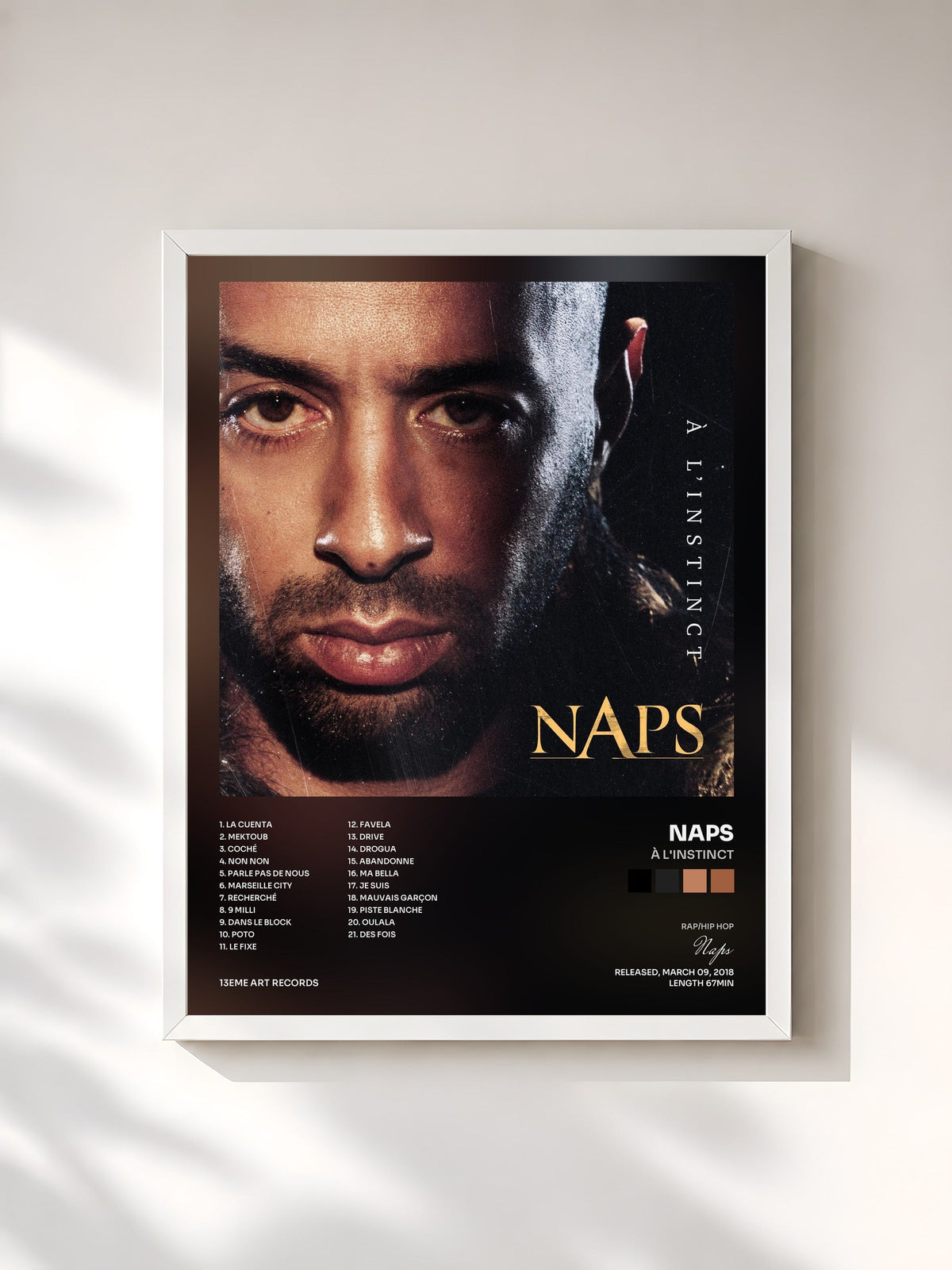 #blanc Tableau de l'album À l'instinct de Naps, cadre blanc, imprimé et encadré en France