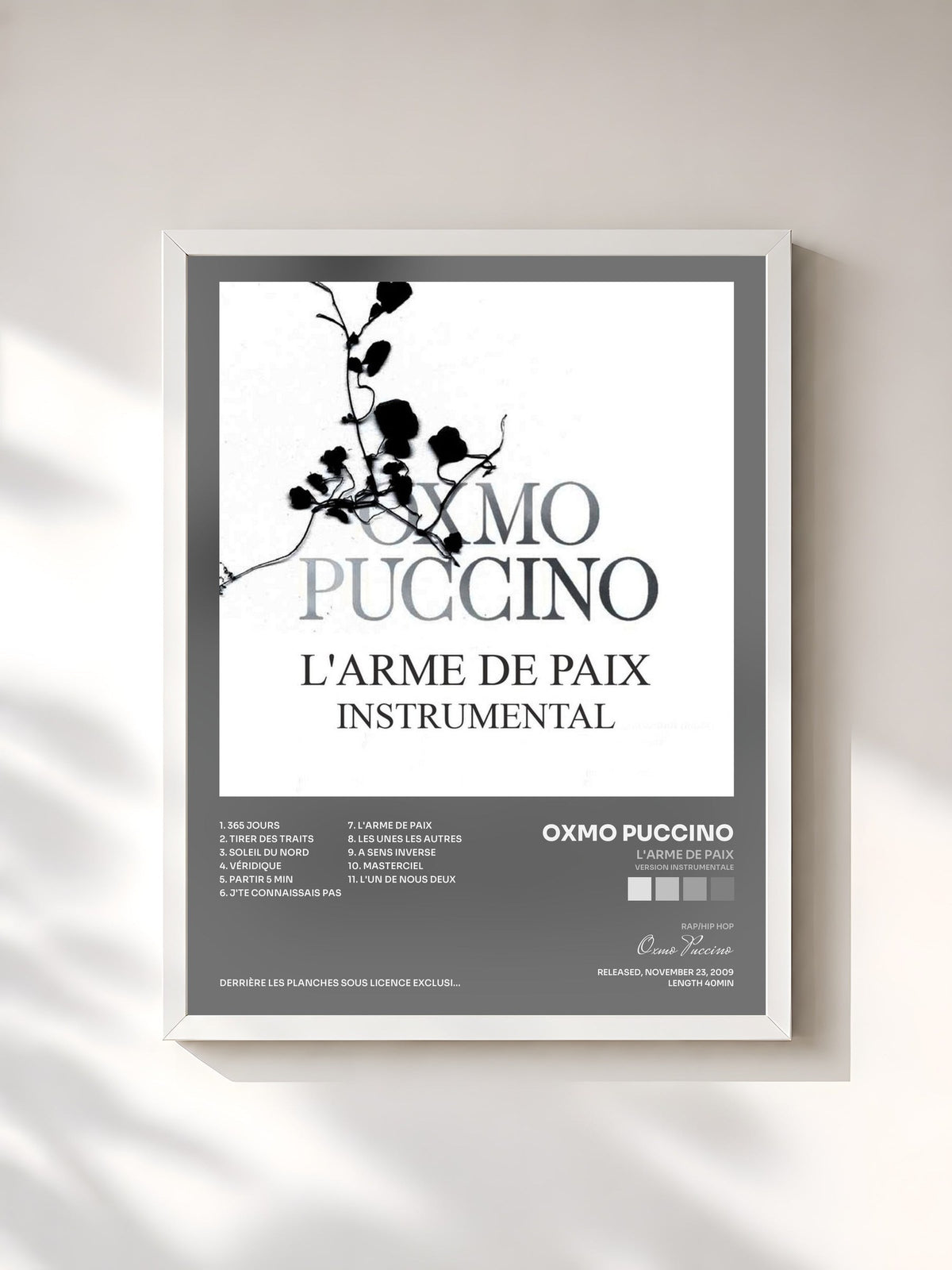 #blanc L'arme von paix (Version instrumentale) de Oxmo Puccino als gerahmter Kunstdruck, weißer Rahmen, gedruckt und gerahmt in Frankreich