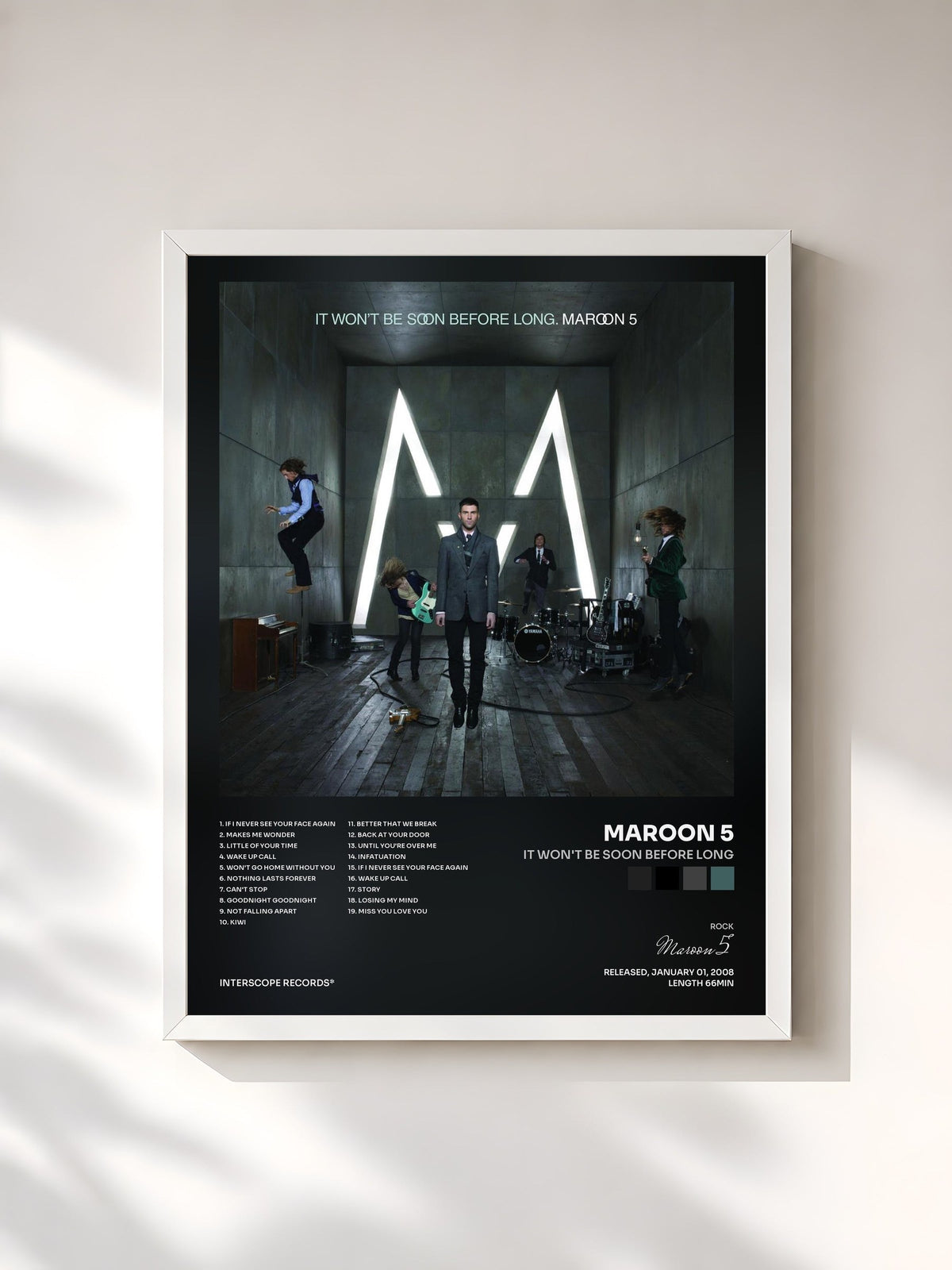 #blanc Tableau de l'album It Won't Be Soon Before Long de Maroon 5, cadre blanc, imprimé et encadré en France