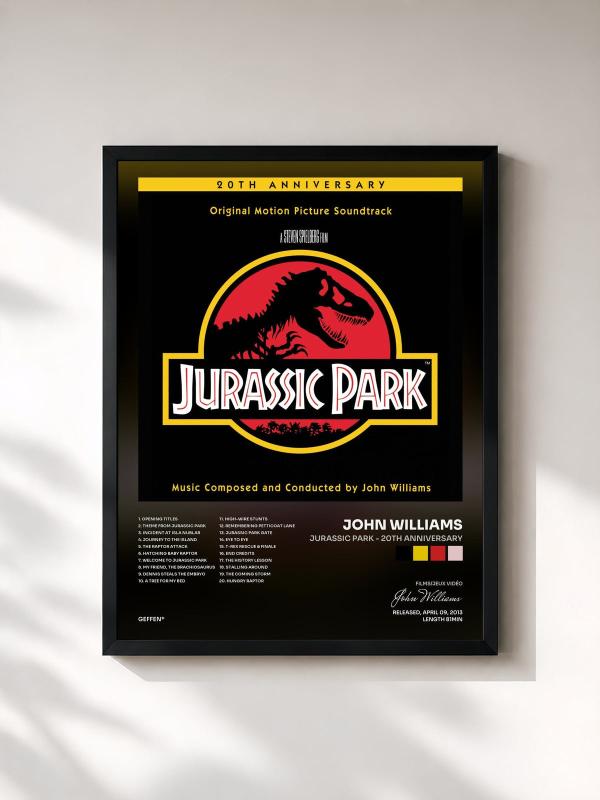 #noir Tableau de l'album Jurassic Park - 20th Anniversary de John Williams, cadre noir, imprimé et encadré en France