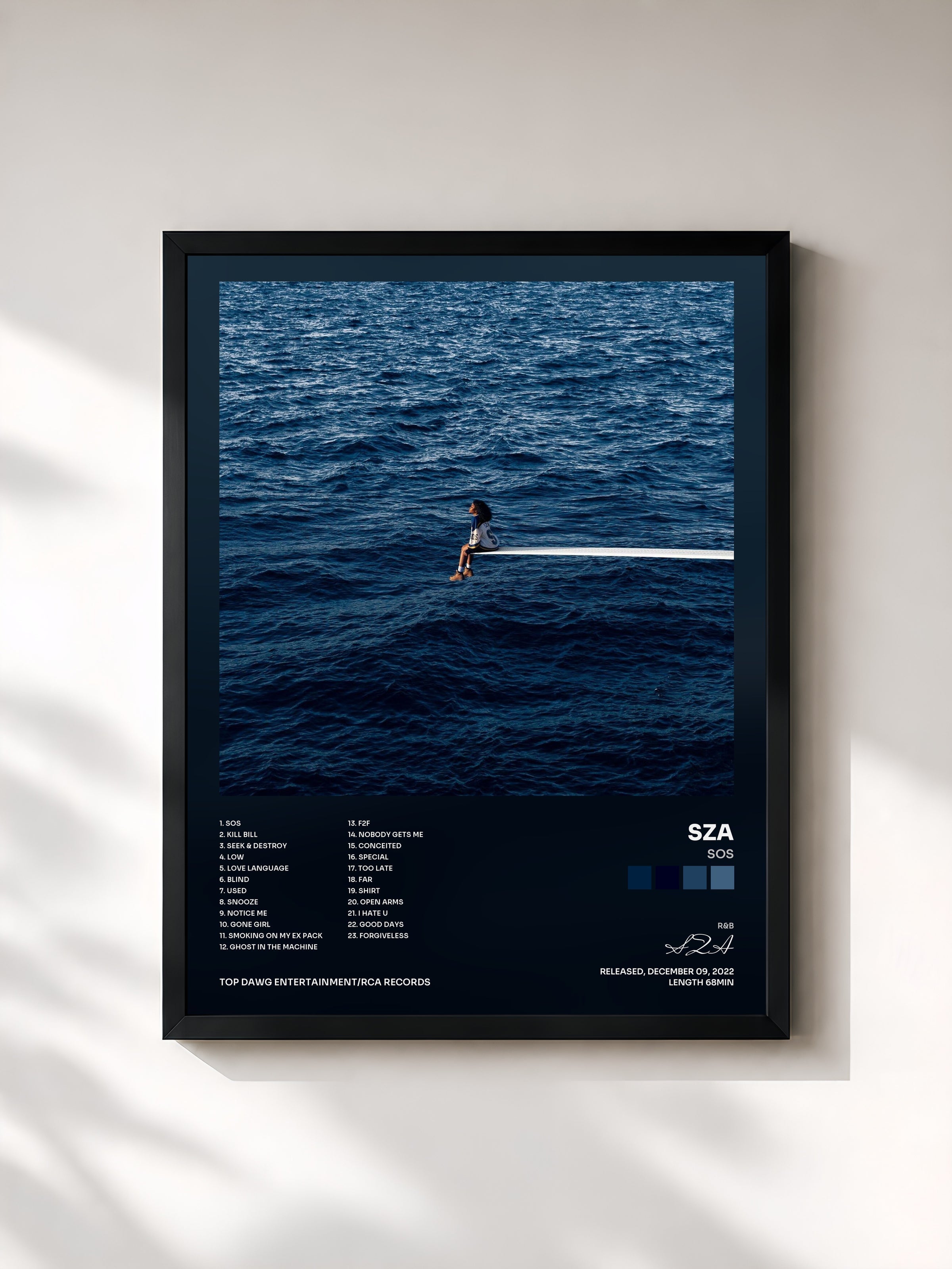 #noir SOS by SZA as a framed art print, black frame, printed and framed in France