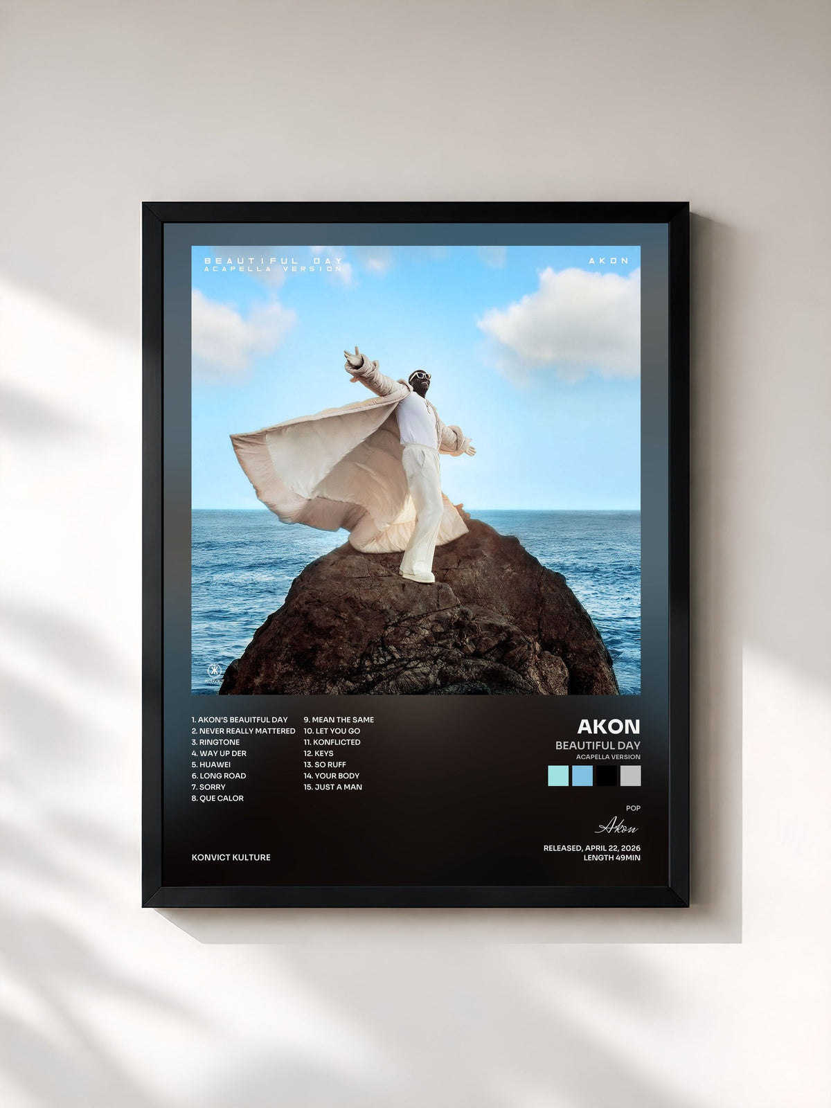 #noir BEAUTIFUL DAY (ACAPELLA VERSION) by Akon as a framed art print, black frame, printed and framed in France