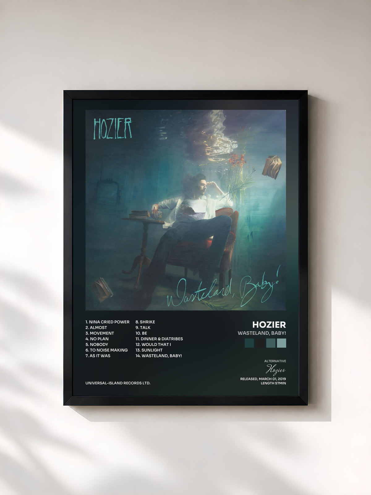 #noir Tableau de l'album Wasteland, Baby! de Hozier, cadre noir, imprimé et encadré en France