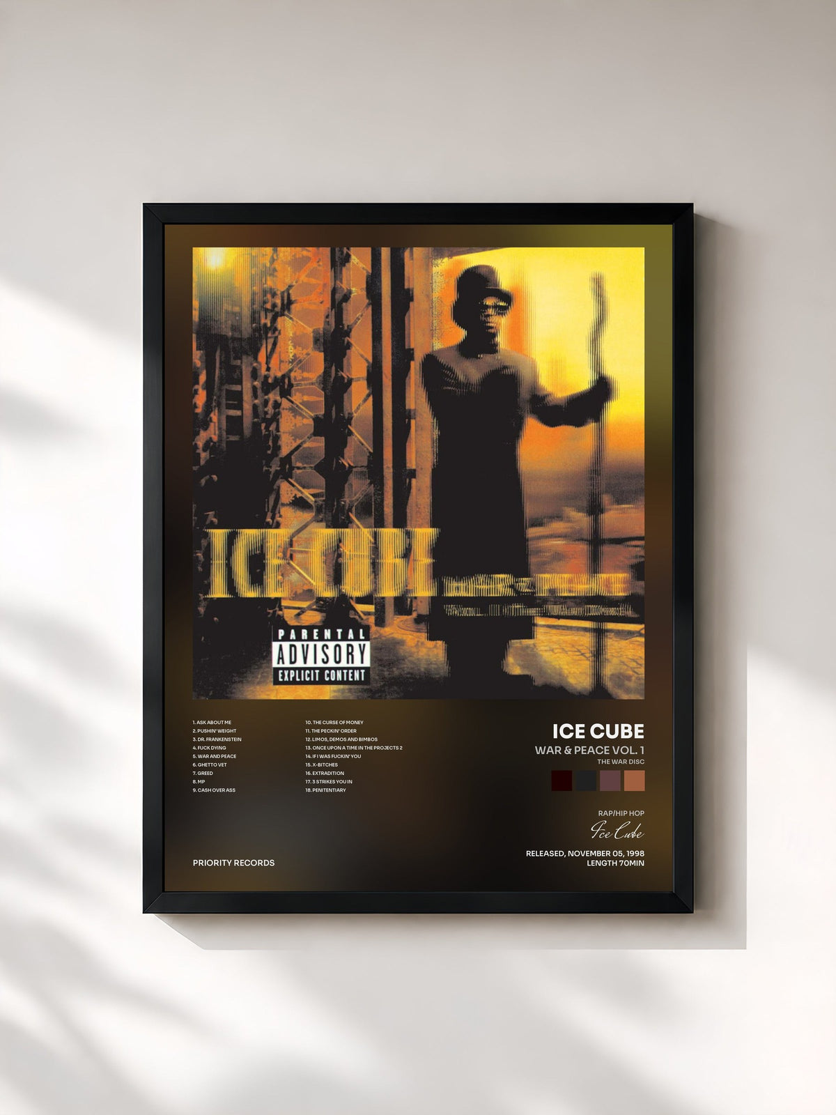 #noir Tableau de l'album War & Peace Vol. 1 (The War Disc) de Ice Cube, cadre noir, imprimé et encadré en France