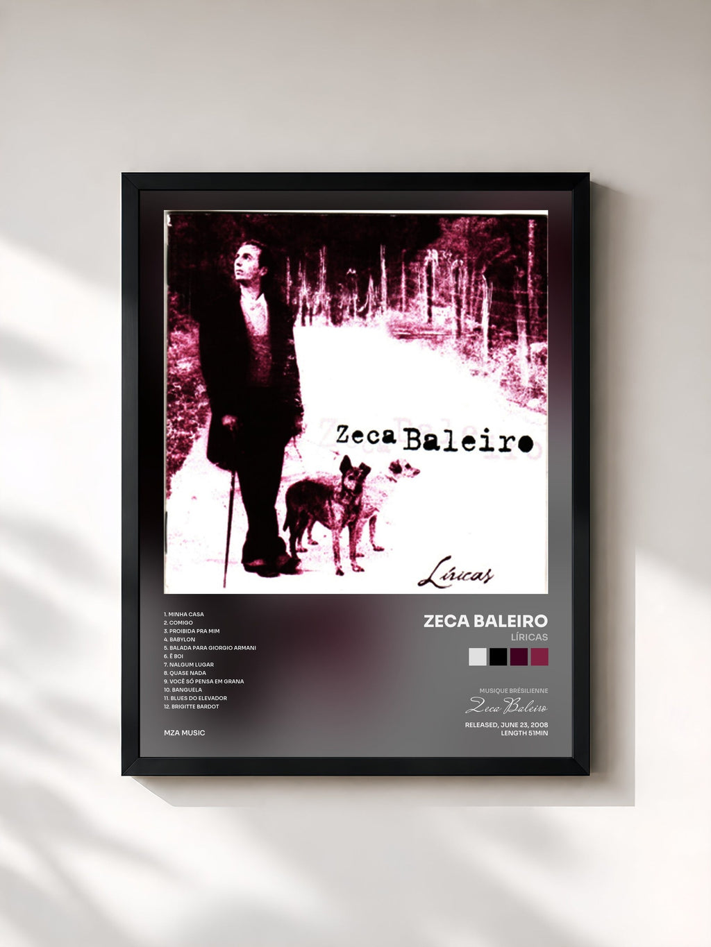 #noir Líricas by Zeca Baleiro as a framed art print, black frame, printed and framed in France