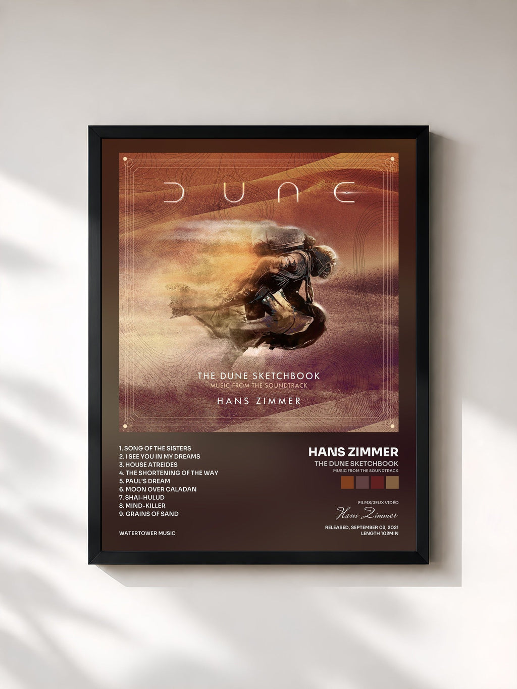 #noir Tableau de l'album The Dune Sketchbook (Music from the Soundtrack) de Hans Zimmer, cadre noir, imprimé et encadré en France