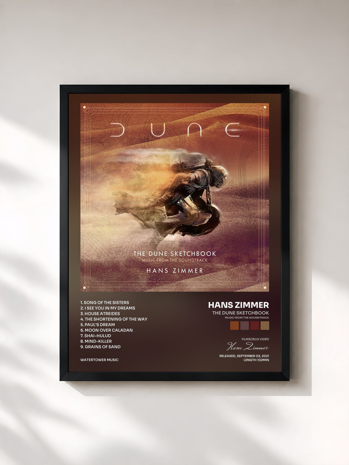 #noir Tableau de l'album The Dune Sketchbook (Music from the Soundtrack) de Hans Zimmer, cadre noir, imprimé et encadré en France