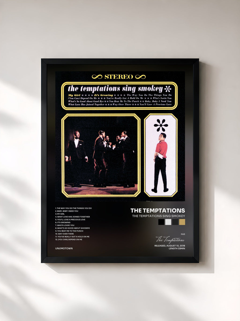 #noir The Temptations Sing Smokey de The Temptations en lámina enmarcada, marco negro, impresa y enmarcada en Francia