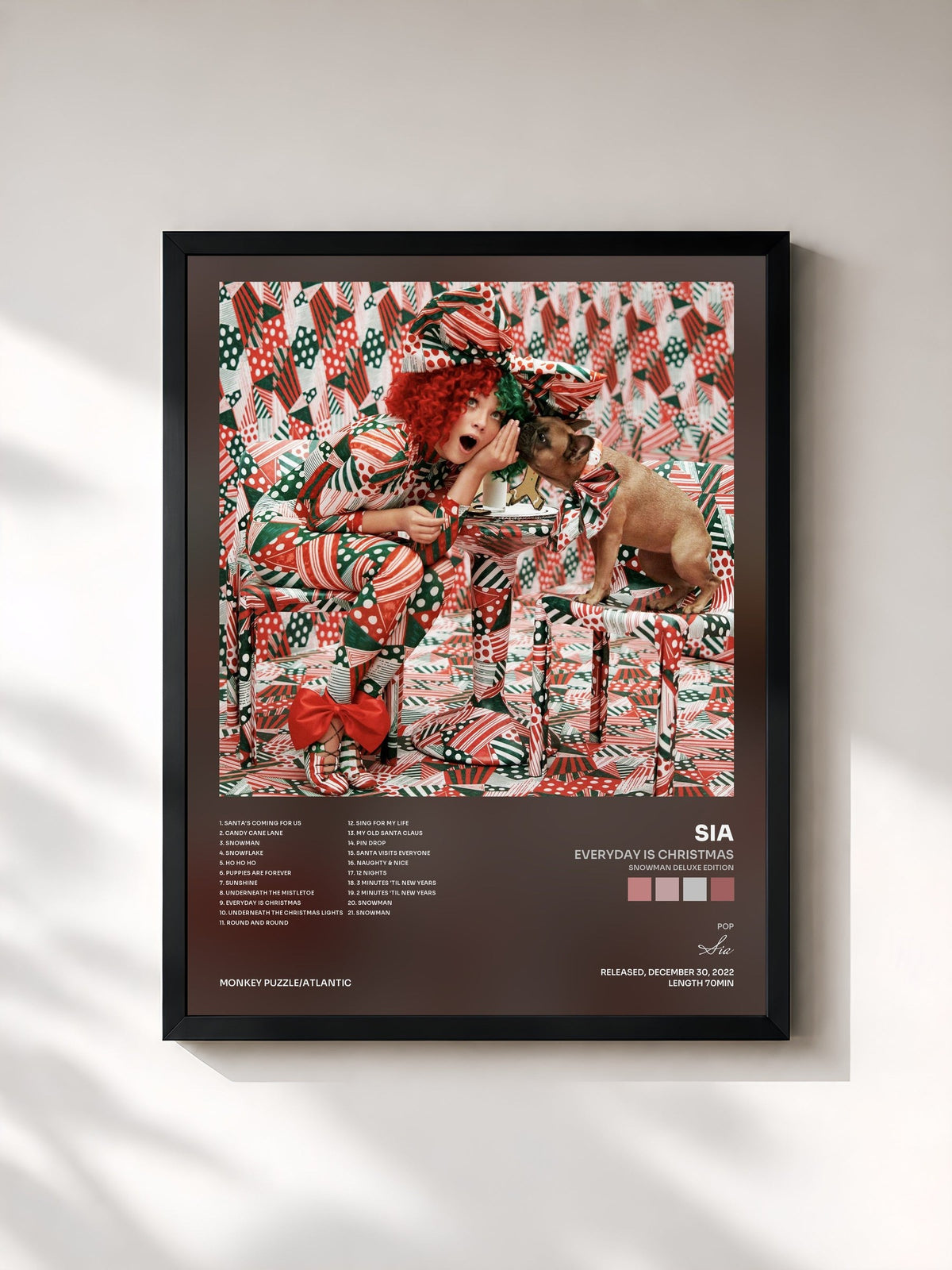 #noir Tableau de l'album Everyday Is Christmas (Snowman Deluxe Edition) de Sia, cadre noir, imprimé et encadré en France