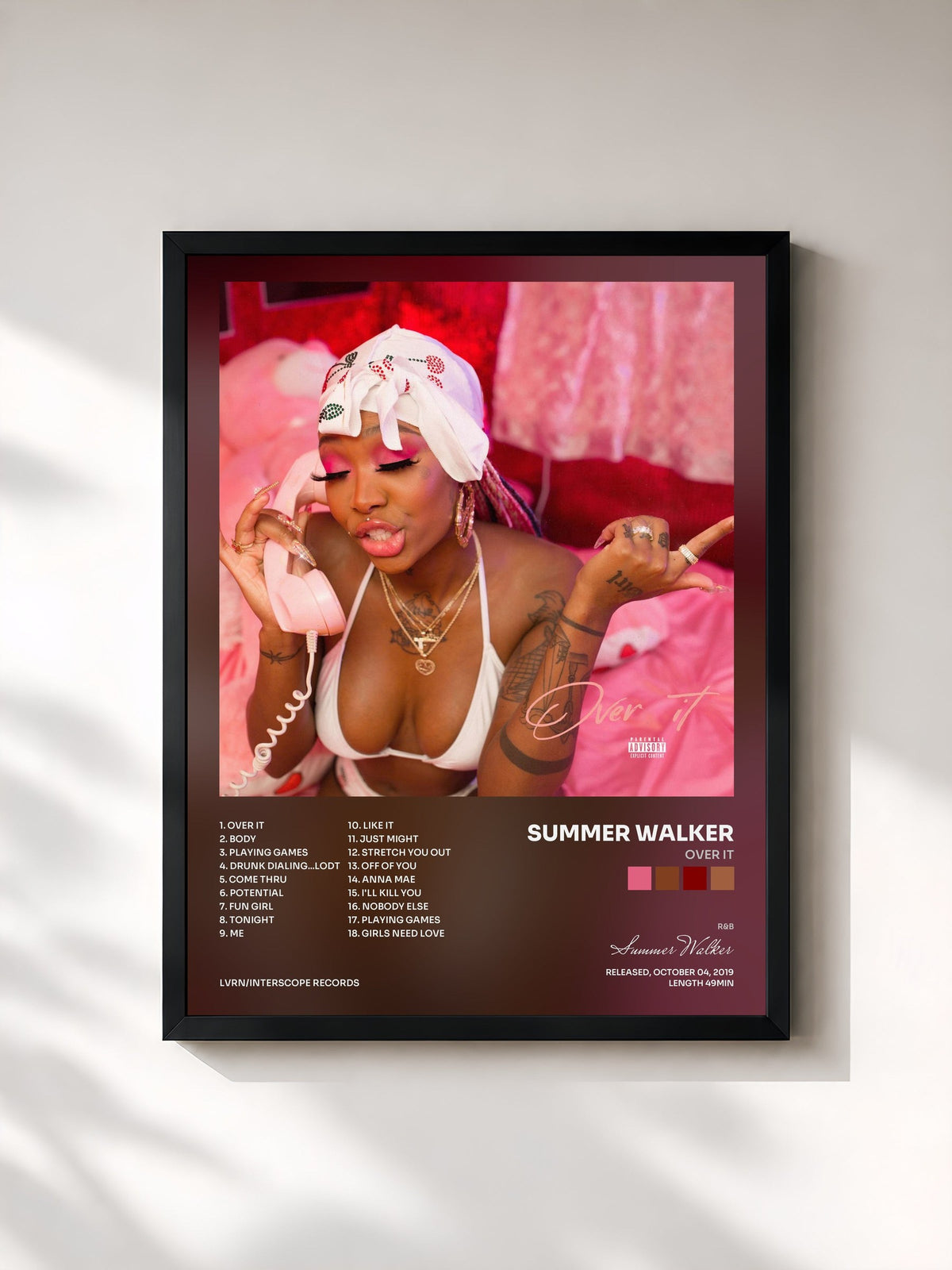 #noir Tableau de l'album Over It de Summer Walker, cadre noir, imprimé et encadré en France