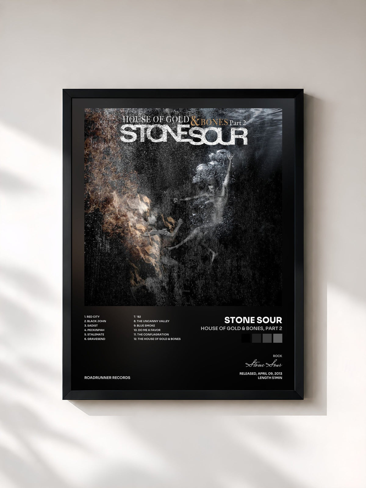 #noir Tableau de l'album House of Gold & Bones, Part 2 de Stone Sour, cadre noir, imprimé et encadré en France
