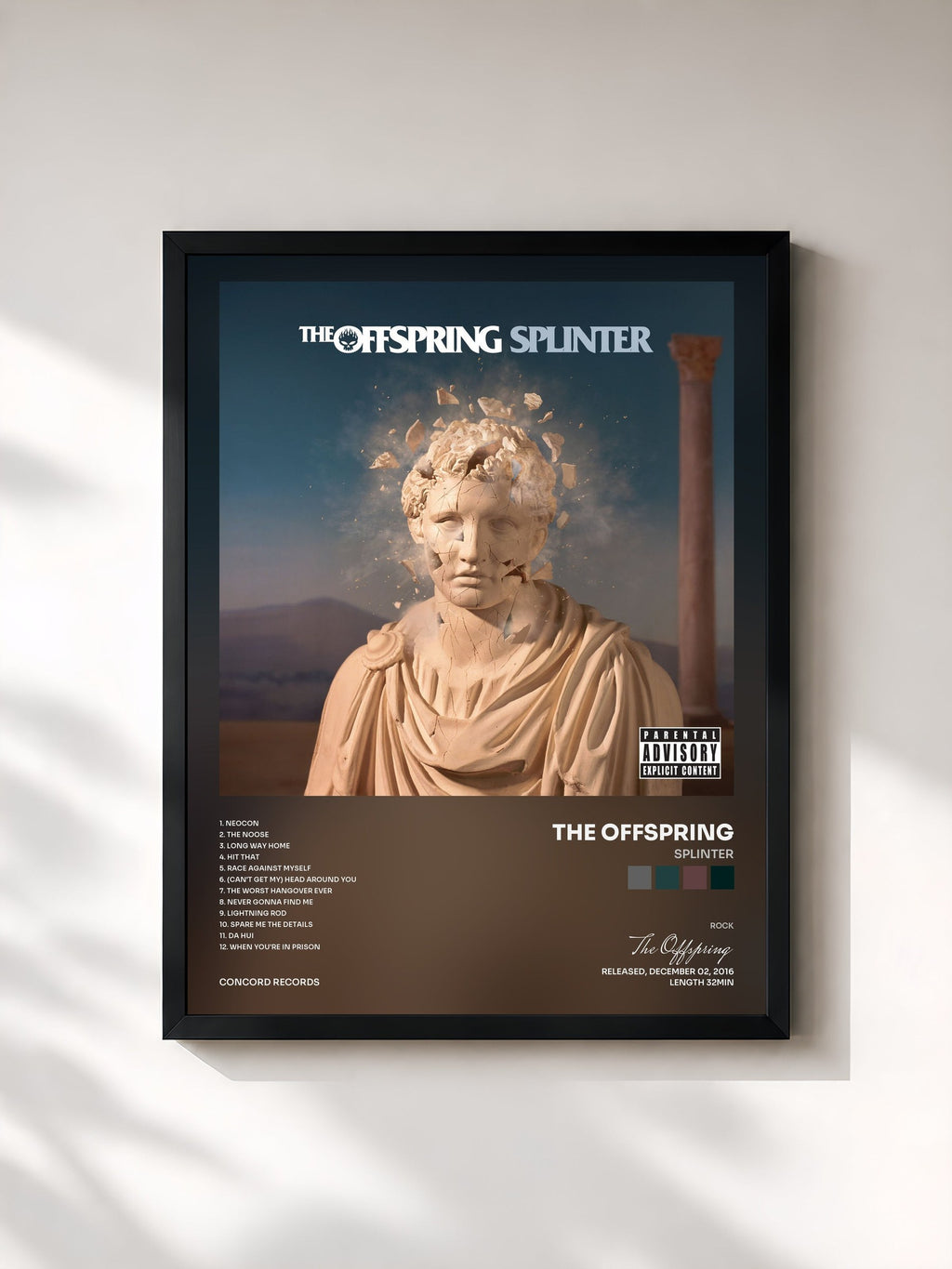 #noir Tableau de l'album Splinter de The Offspring, cadre noir, imprimé et encadré en France