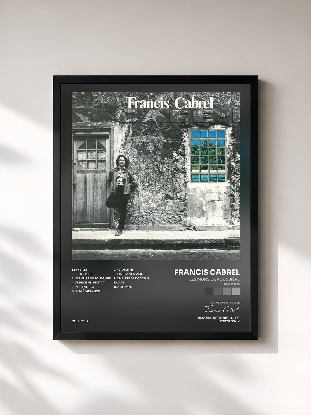 #noir Tableau de l'album Les murs de poussière (Remastered) de Francis Cabrel, cadre noir, imprimé et encadré en France