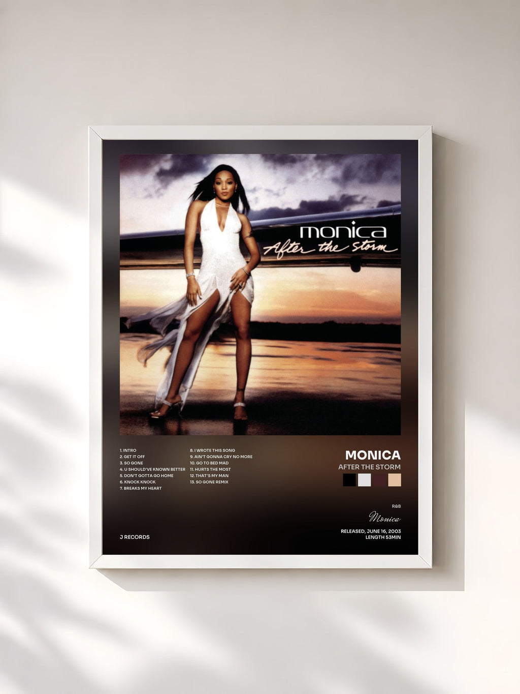#blanc Tableau de l'album After The Storm de Monica, cadre blanc, imprimé et encadré en France