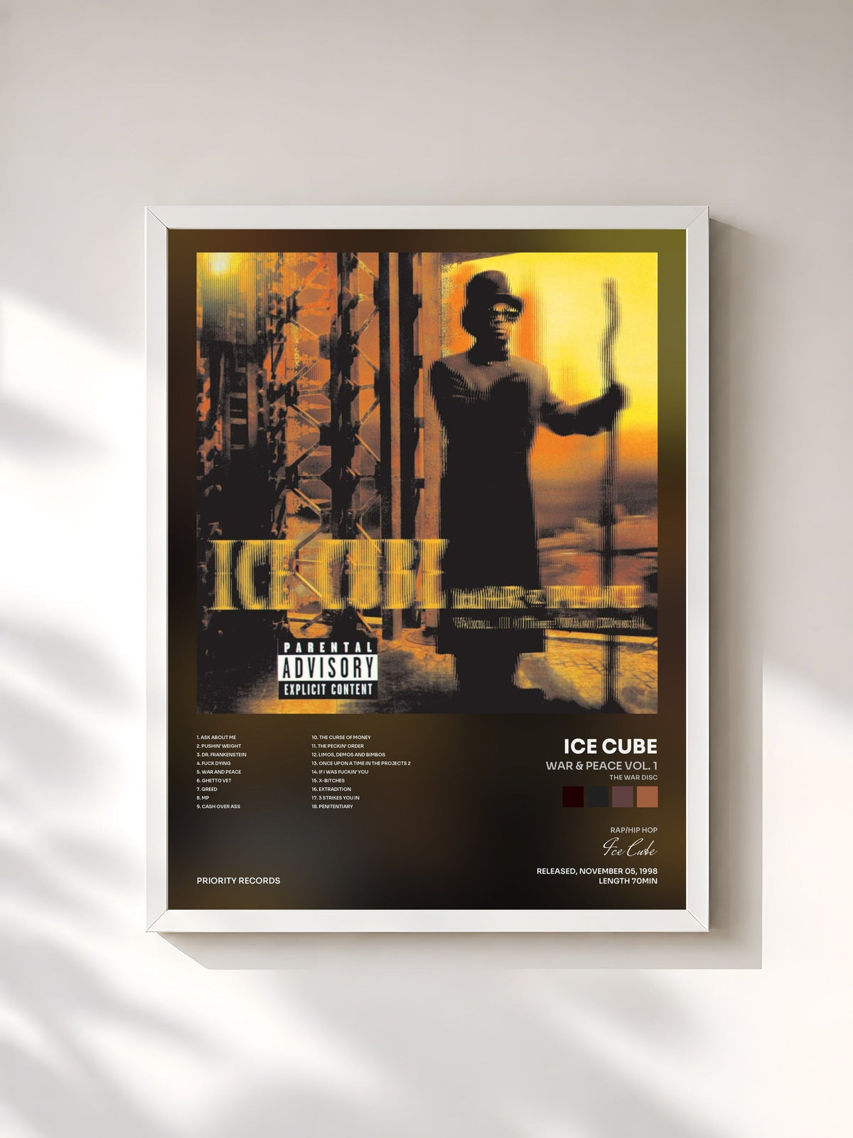 #blanc Tableau de l'album War & Peace Vol. 1 (The War Disc) de Ice Cube, cadre blanc, imprimé et encadré en France