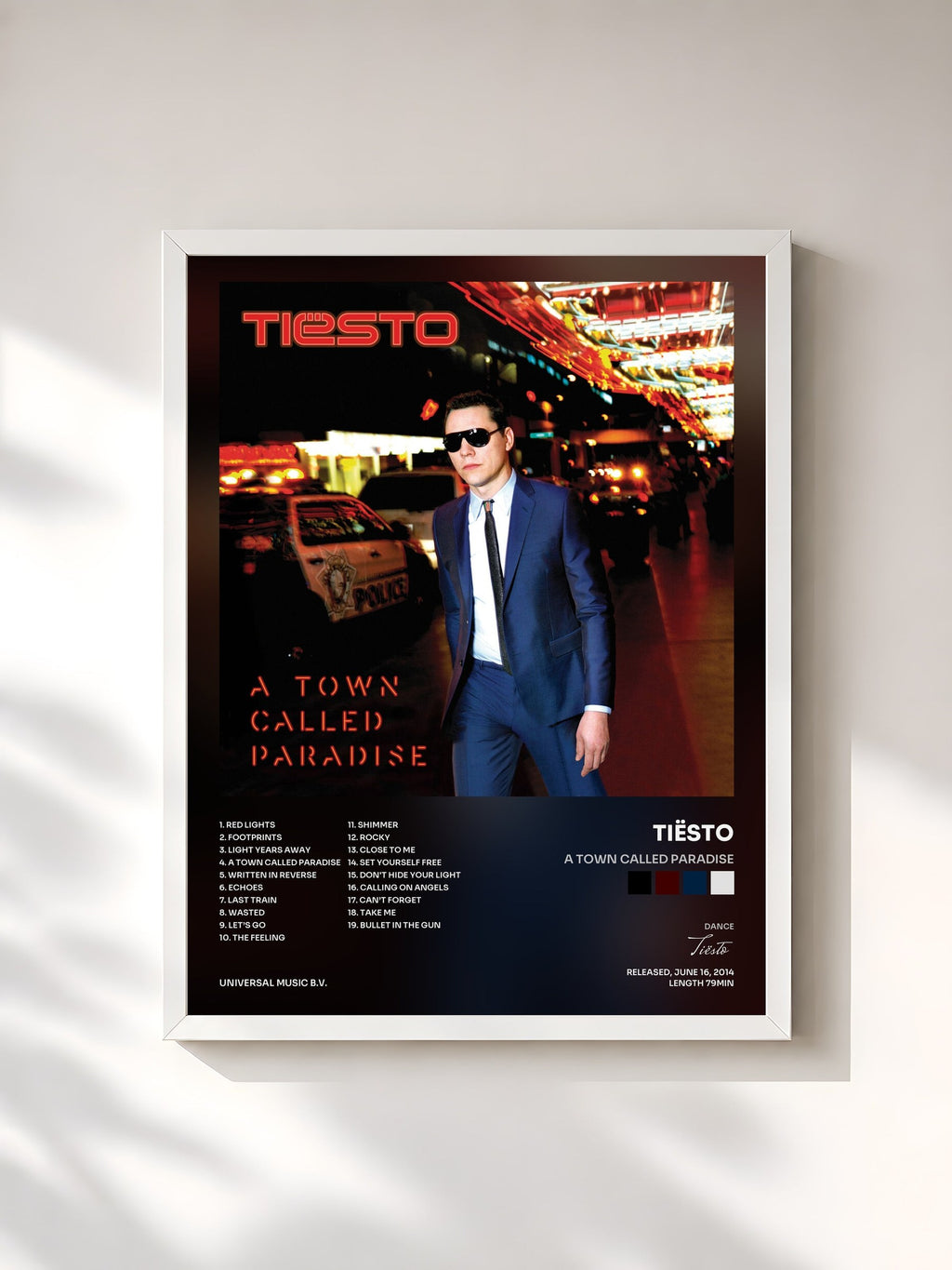 #blanc Tableau de l'album A Town Called Paradise de Tiësto, cadre blanc, imprimé et encadré en France