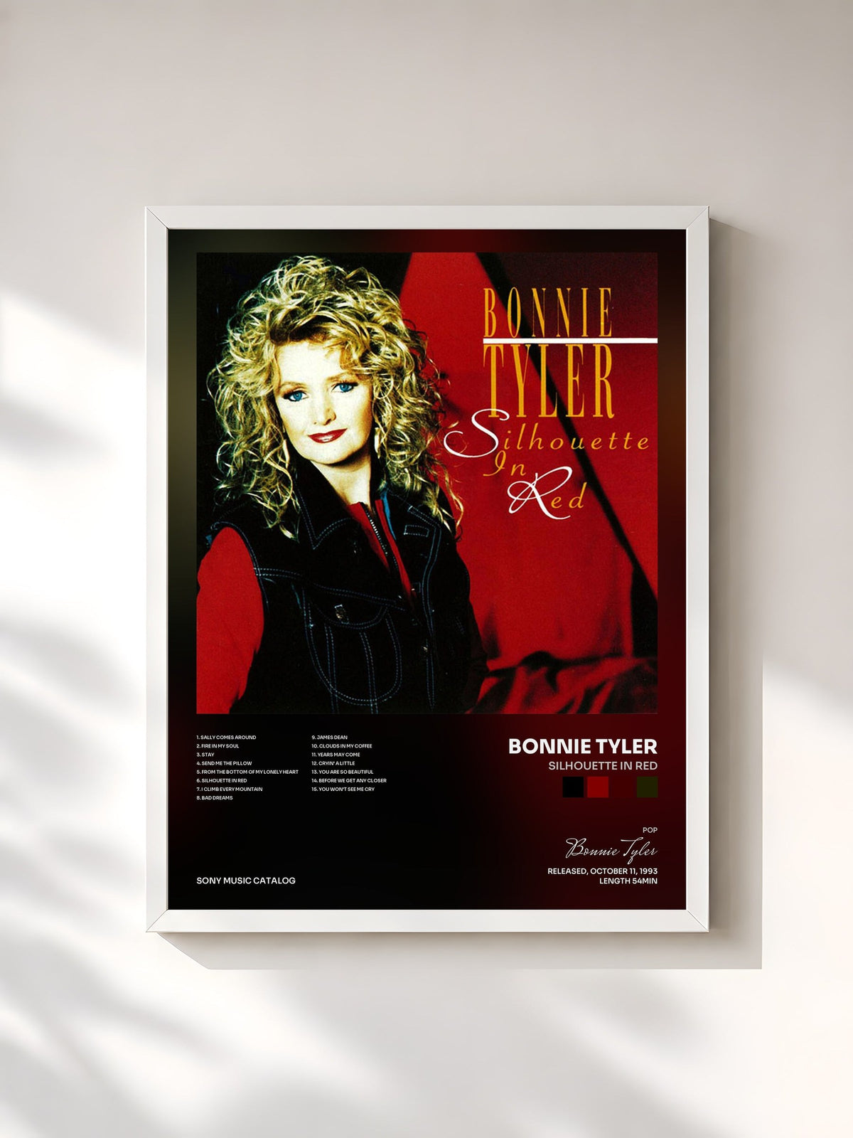 #blanc Tableau de l'album Silhouette In Red de Bonnie Tyler, cadre blanc, imprimé et encadré en France