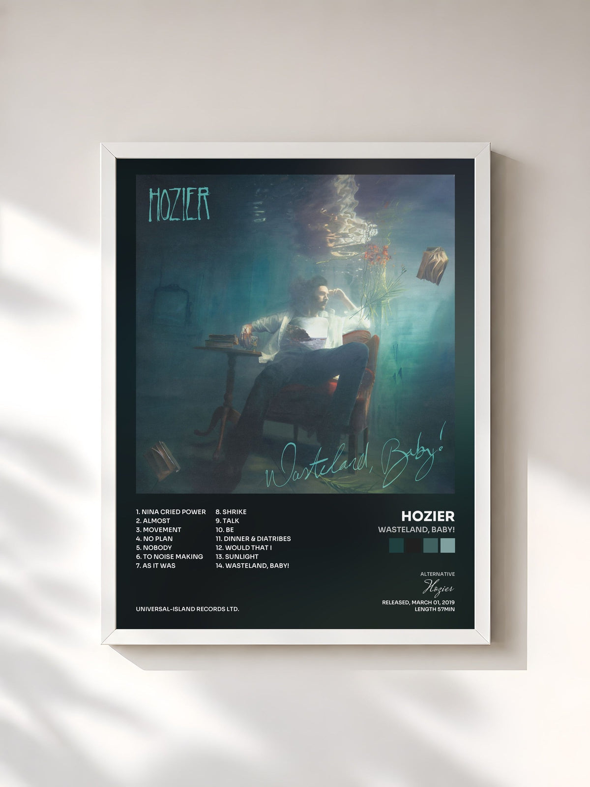 #blanc Tableau de l'album Wasteland, Baby! de Hozier, cadre blanc, imprimé et encadré en France