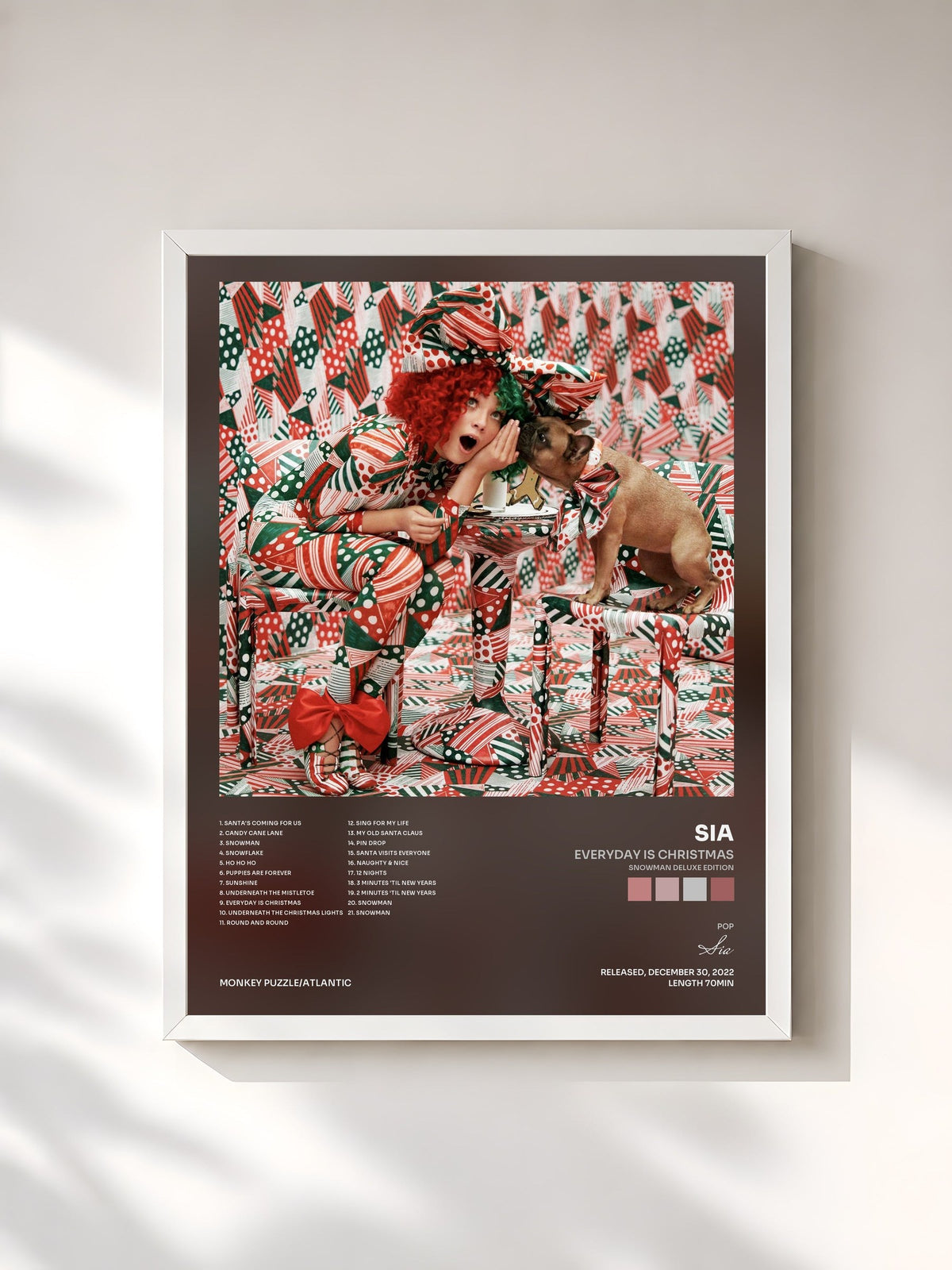 #blanc Tableau de l'album Everyday Is Christmas (Snowman Deluxe Edition) de Sia, cadre blanc, imprimé et encadré en France