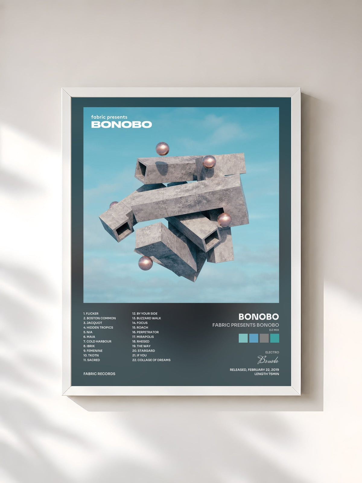 #blanc Tableau de l'album fabric presents Bonobo (DJ Mix) de Bonobo, cadre blanc, imprimé et encadré en France