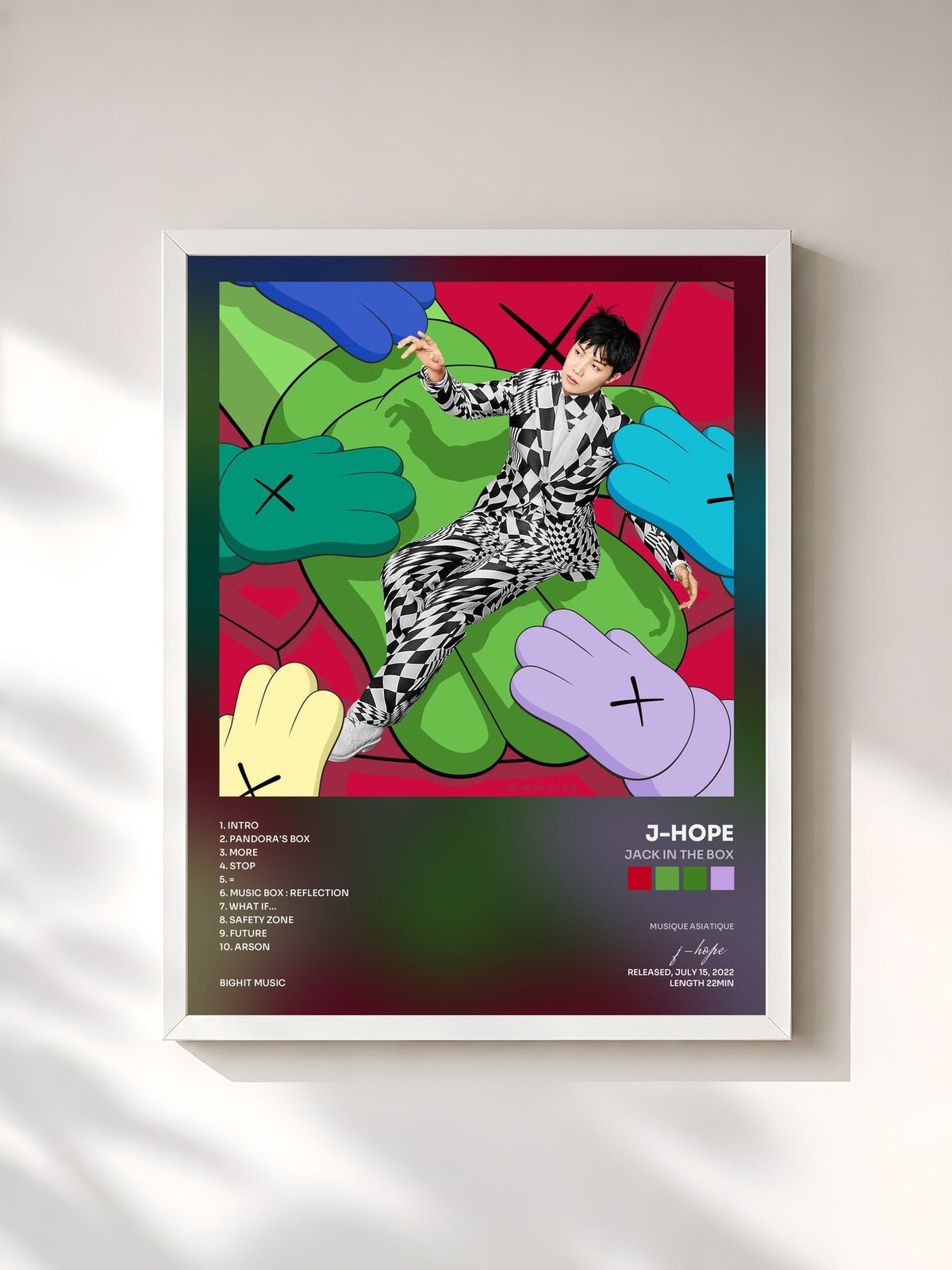 #blanc Tableau de l'album Jack In The Box de j-hope, cadre blanc, imprimé et encadré en France