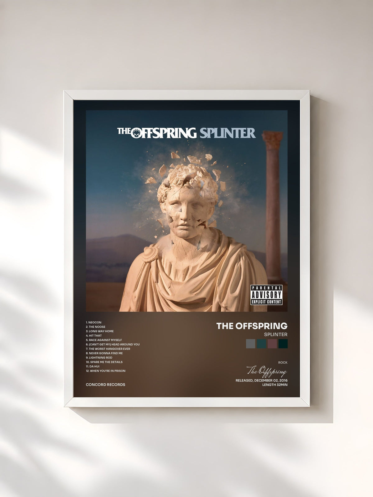 #blanc Tableau de l'album Splinter de The Offspring, cadre blanc, imprimé et encadré en France