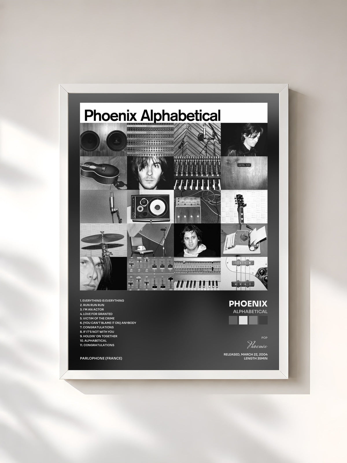 #blanc Tableau de l'album Alphabetical de Phoenix, cadre blanc, imprimé et encadré en France