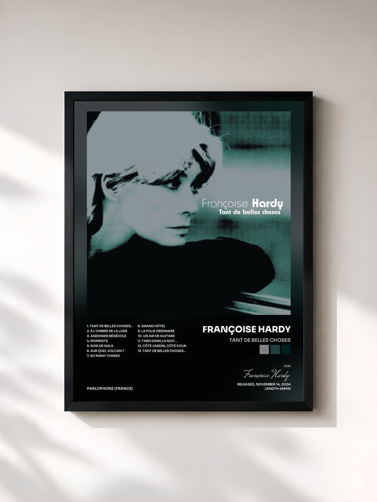 #noir Tant von belles choses de Françoise Hardy als gerahmter Kunstdruck, schwarzer Rahmen, gedruckt und gerahmt in Frankreich