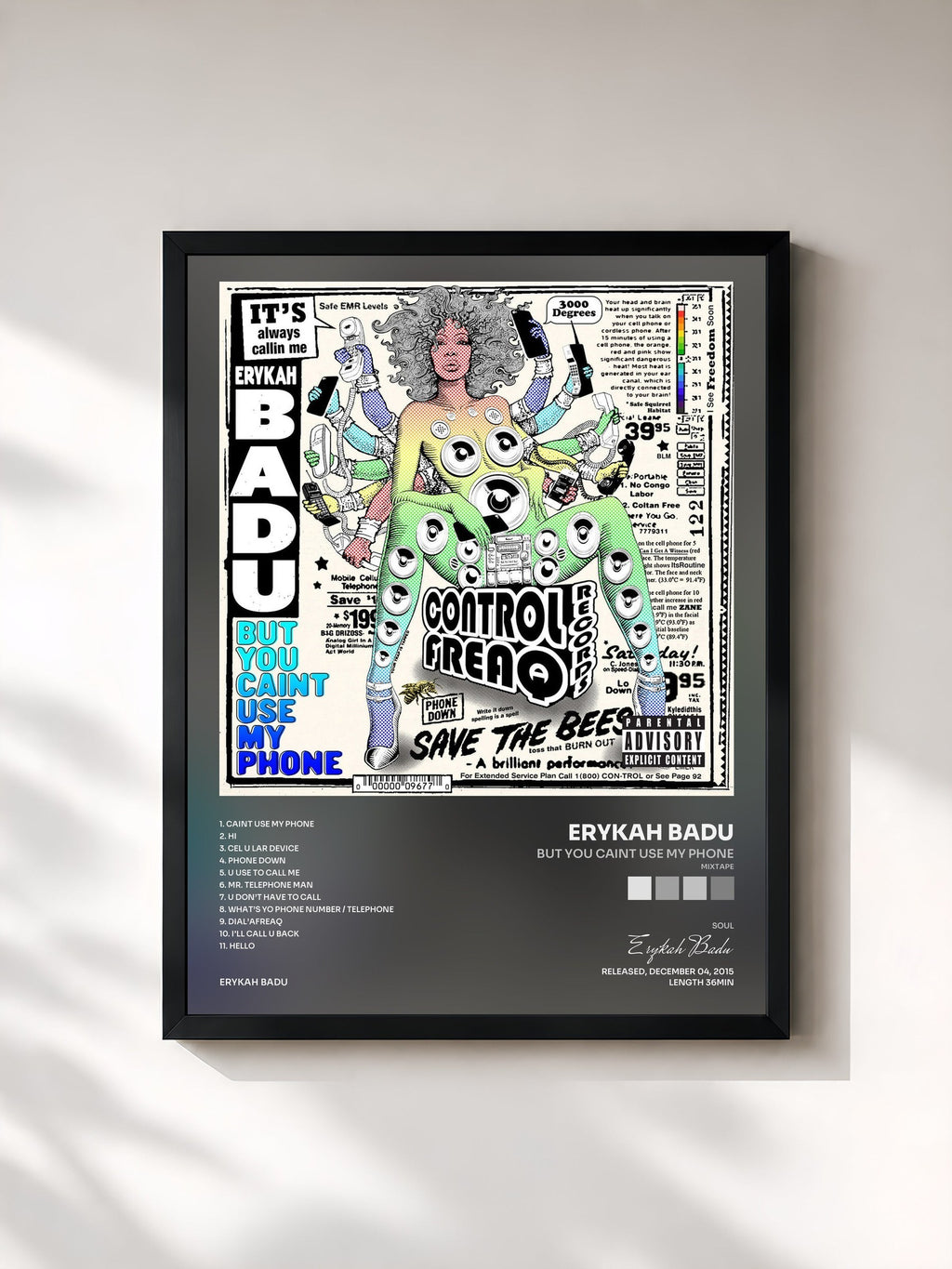 #noir But You Caint Use My Phone (Mixtape) di Erykah Badu in stampa incorniciata, cornice nera, stampata e incorniciata in Francia