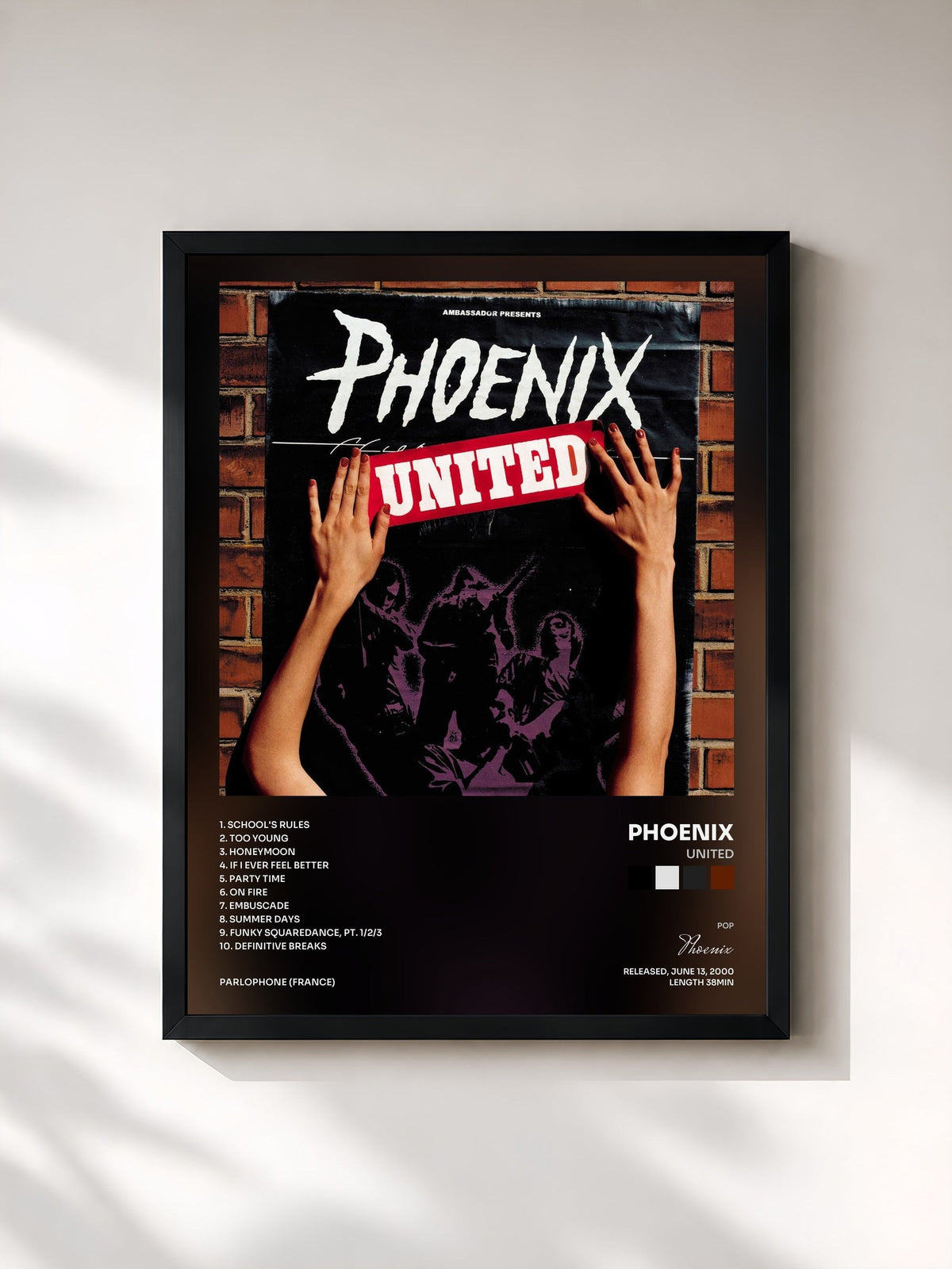 #noir Tableau de l'album United de Phoenix, cadre noir, imprimé et encadré en France