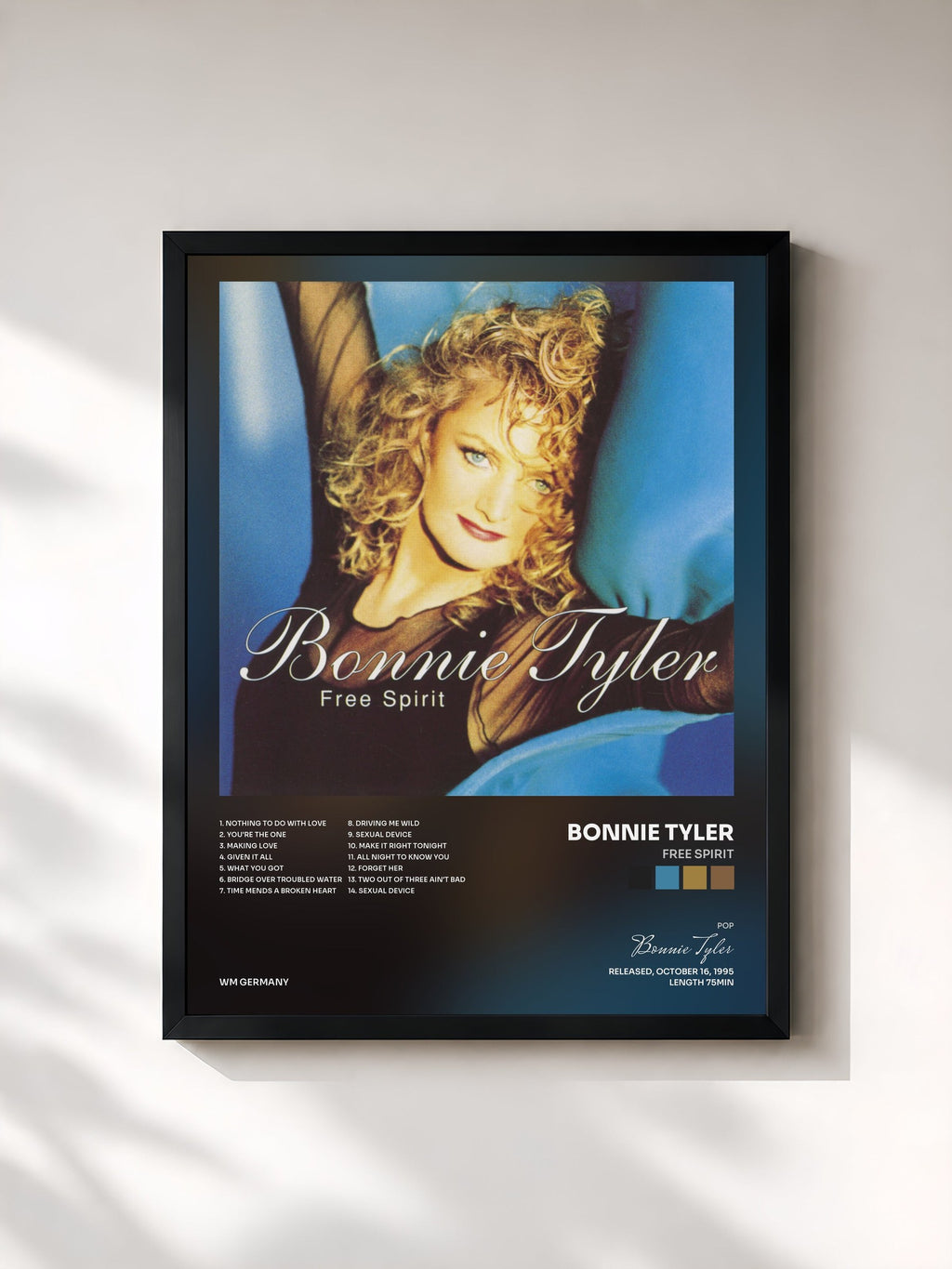 #noir Tableau de l'album Free Spirit de Bonnie Tyler, cadre noir, imprimé et encadré en France