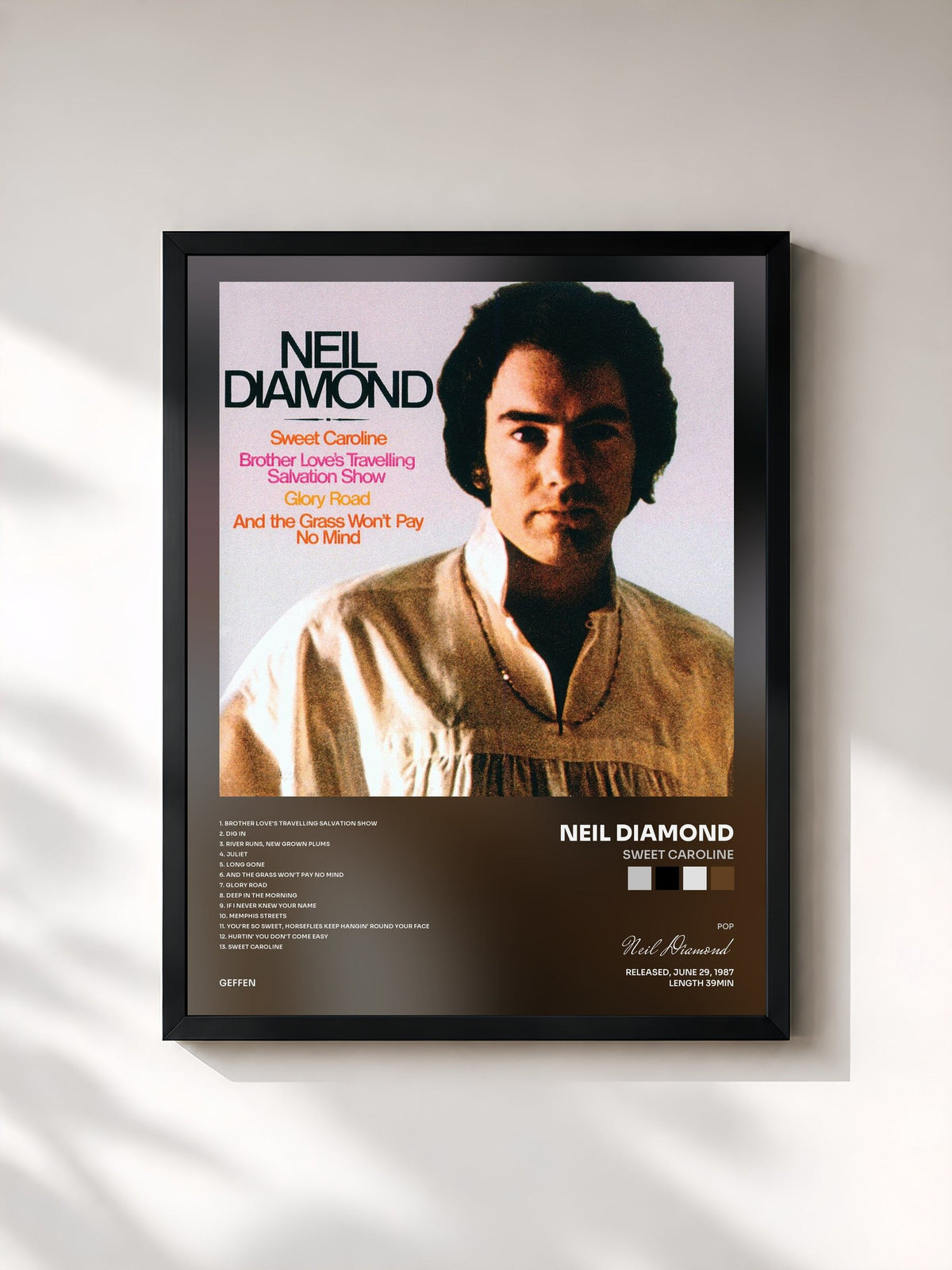 #noir Sweet Caroline di Neil Diamond in stampa incorniciata, cornice nera, stampata e incorniciata in Francia