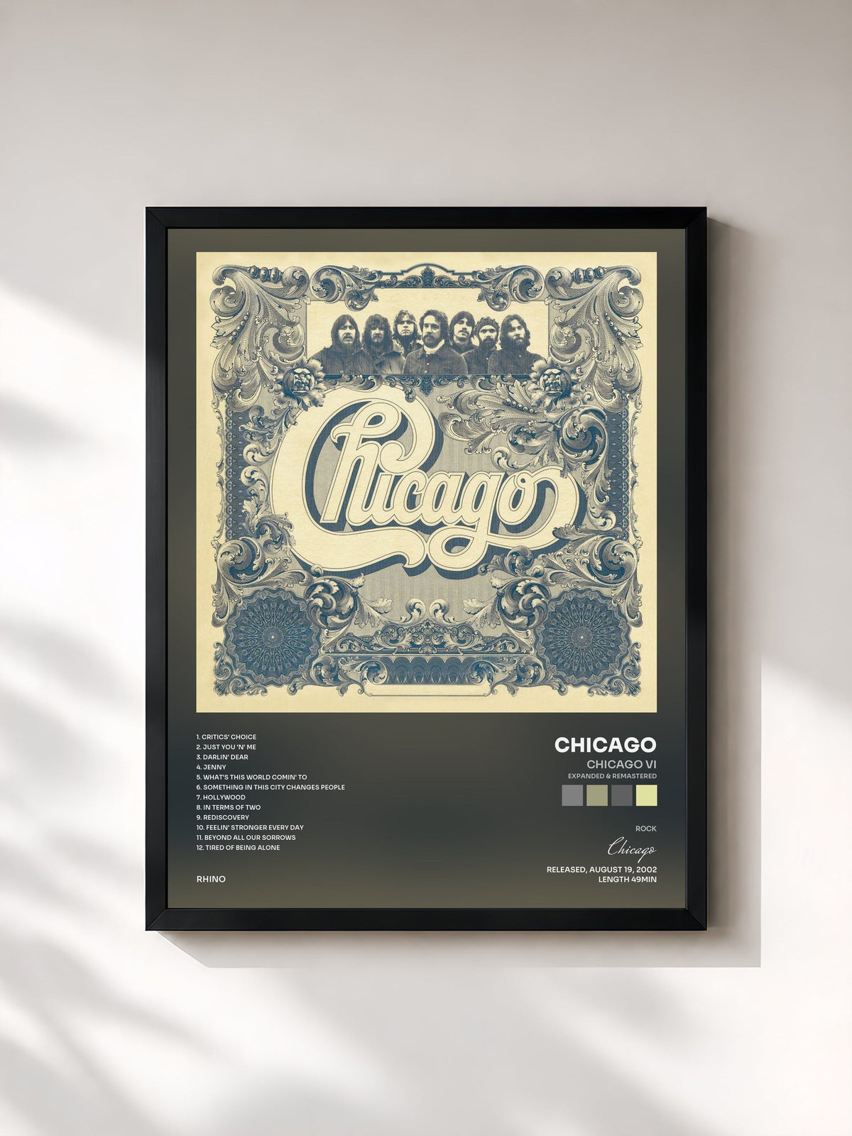 #noir Chicago VI (Expanded & Remastered) de Chicago en lámina enmarcada, marco negro, impresa y enmarcada en Francia
